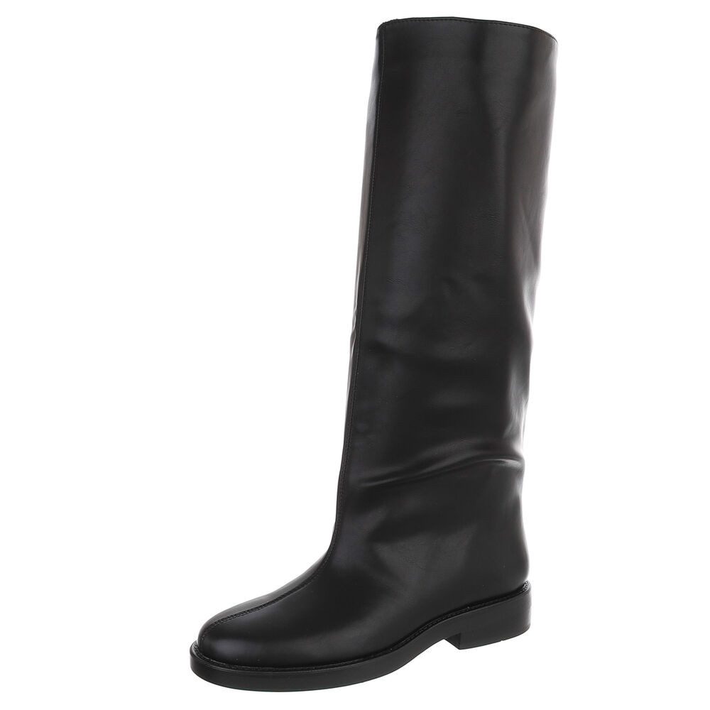 Ital-Design Damen Kniehoher Stiefel Elegant Alltag & Freizeit Stiefel (92125539) Blockabsatz Flache Stiefel in Schwarz