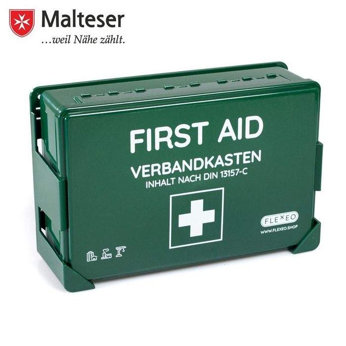 FLEXEO Erste-Hilfe-Koffer Betriebsverbandkasten nach DIN 13157 grün inkl. Wandhalterung