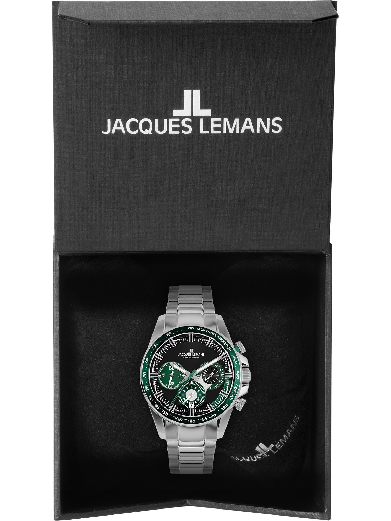 Herren-Uhren grün Analog Klassikuhr Chronograph Jacques Quarz, Lemans Jacques Lemans