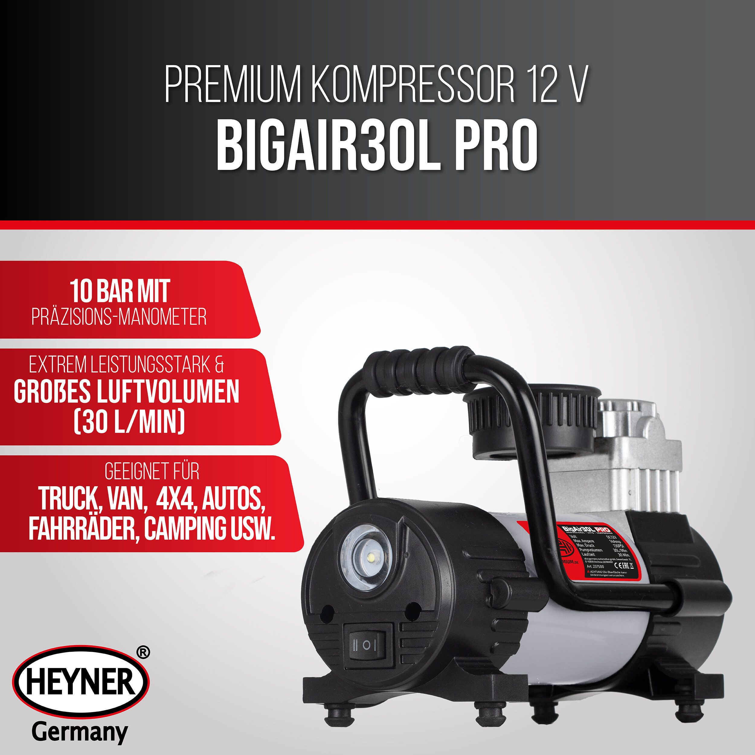 HEYNER Kompressor Auto Kompressor 12V elektr. Luftpumpe 9 bar + LED Beleuch günstig online kaufen