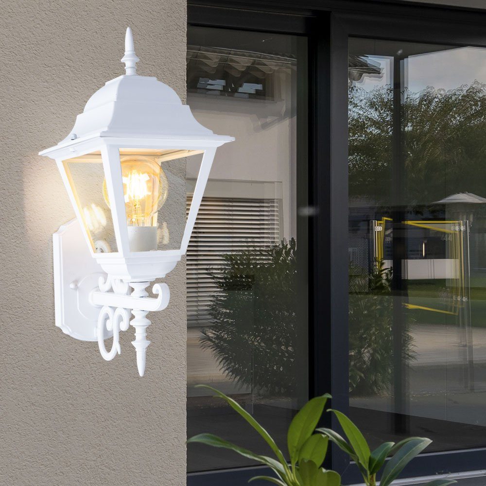 Haus Wand Leuchte Terrasse IP44 Außen Beleuchtung Glas satiniert weiß Lampe E27 