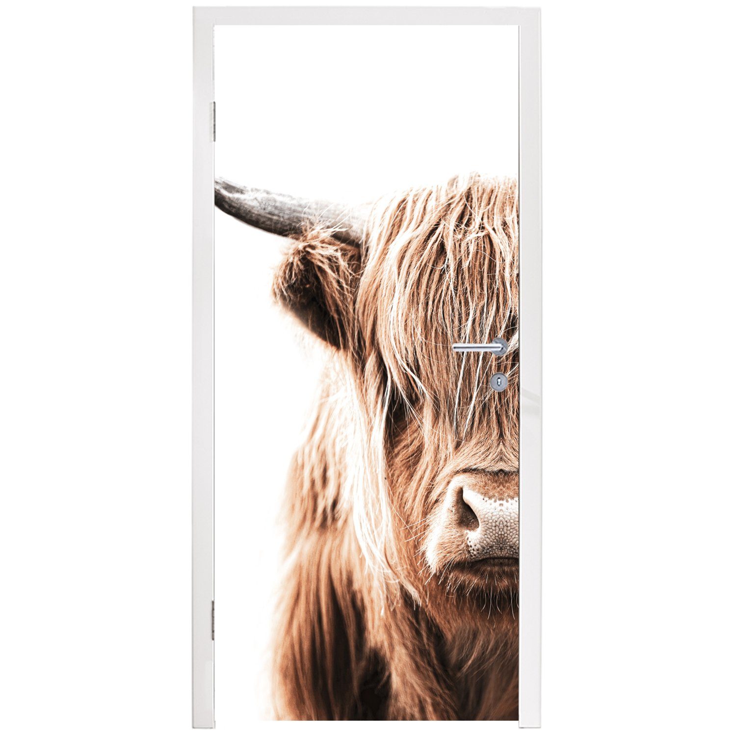 MuchoWow Türtapete cm bedruckt, für - Tiere, Highlander Matt, St), Fototapete 75x205 (1 Schottischer Kuh Tür, Türaufkleber, 