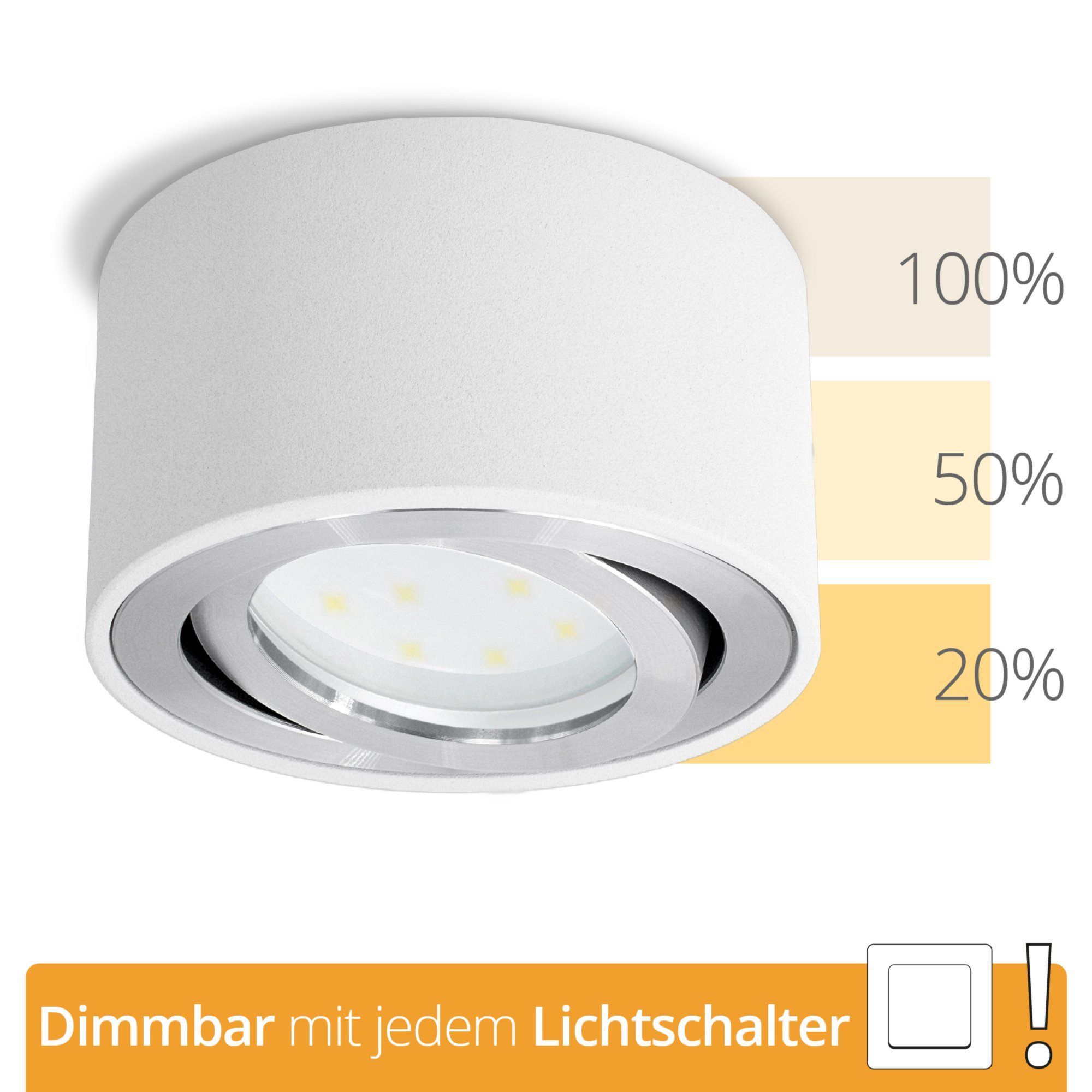 SSC-LUXon LED Aufbaustrahler CELI-1W Aufbauspot flach weiss schwenkbar mit fourSTEP LED Modul 4W, Neutralweiß