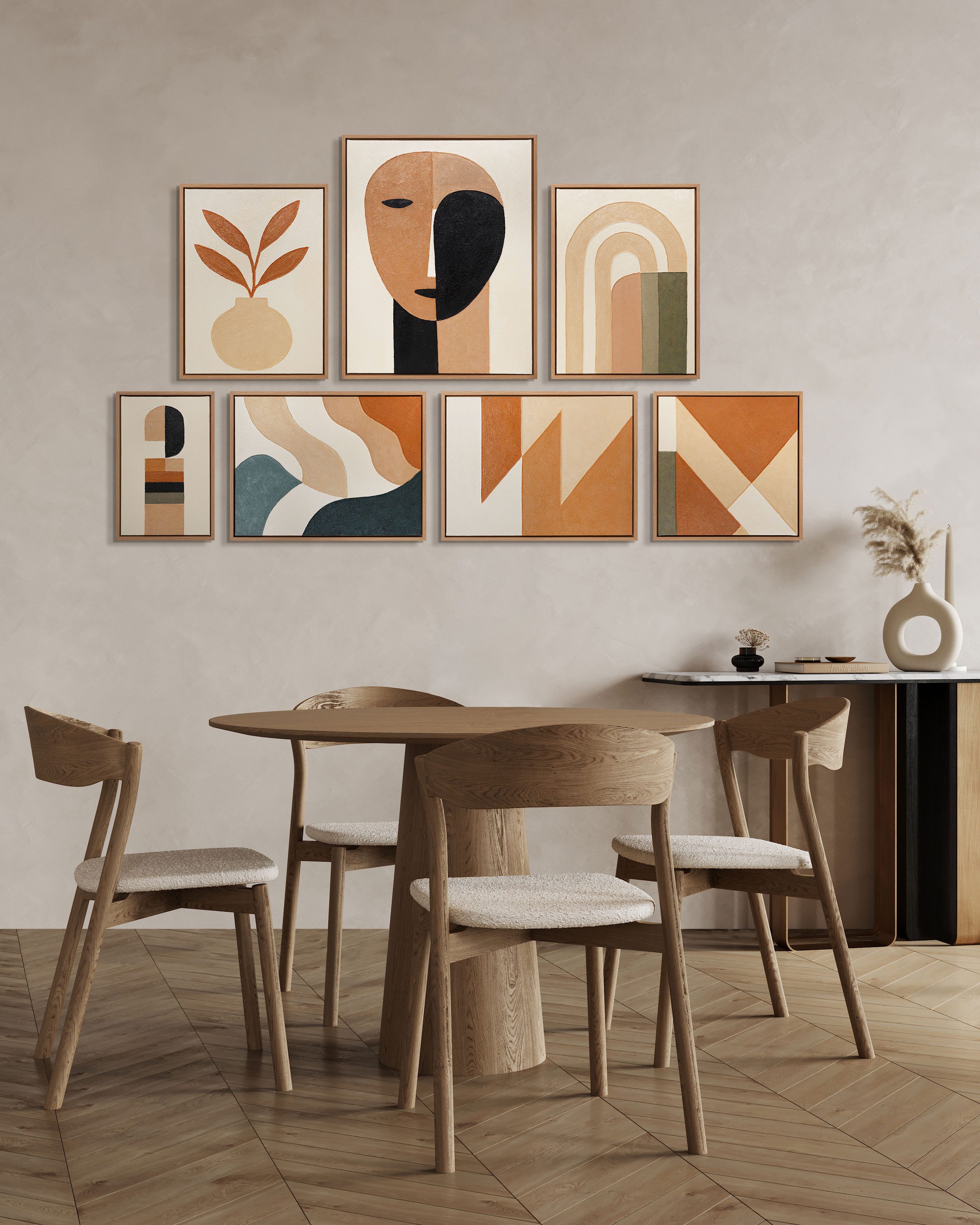 YS-Art Gemälde "Harmonie der Formen", Geometrische Formen (Set, 7 St), Wandbilder Set Modern Abstrakt Design-Statement für moderne Wohnräume