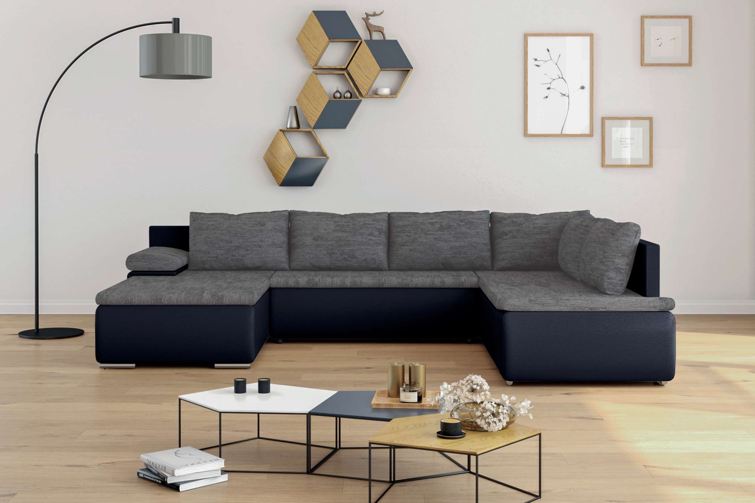 Nessi, oder links und Design, im Stylefy stellbar, Bettkasten, frei bestellbar, Sofa, Modern U-Form, Wohnlandschaft Wellenfederung rechts Raum mane mit mit Bettfunktion