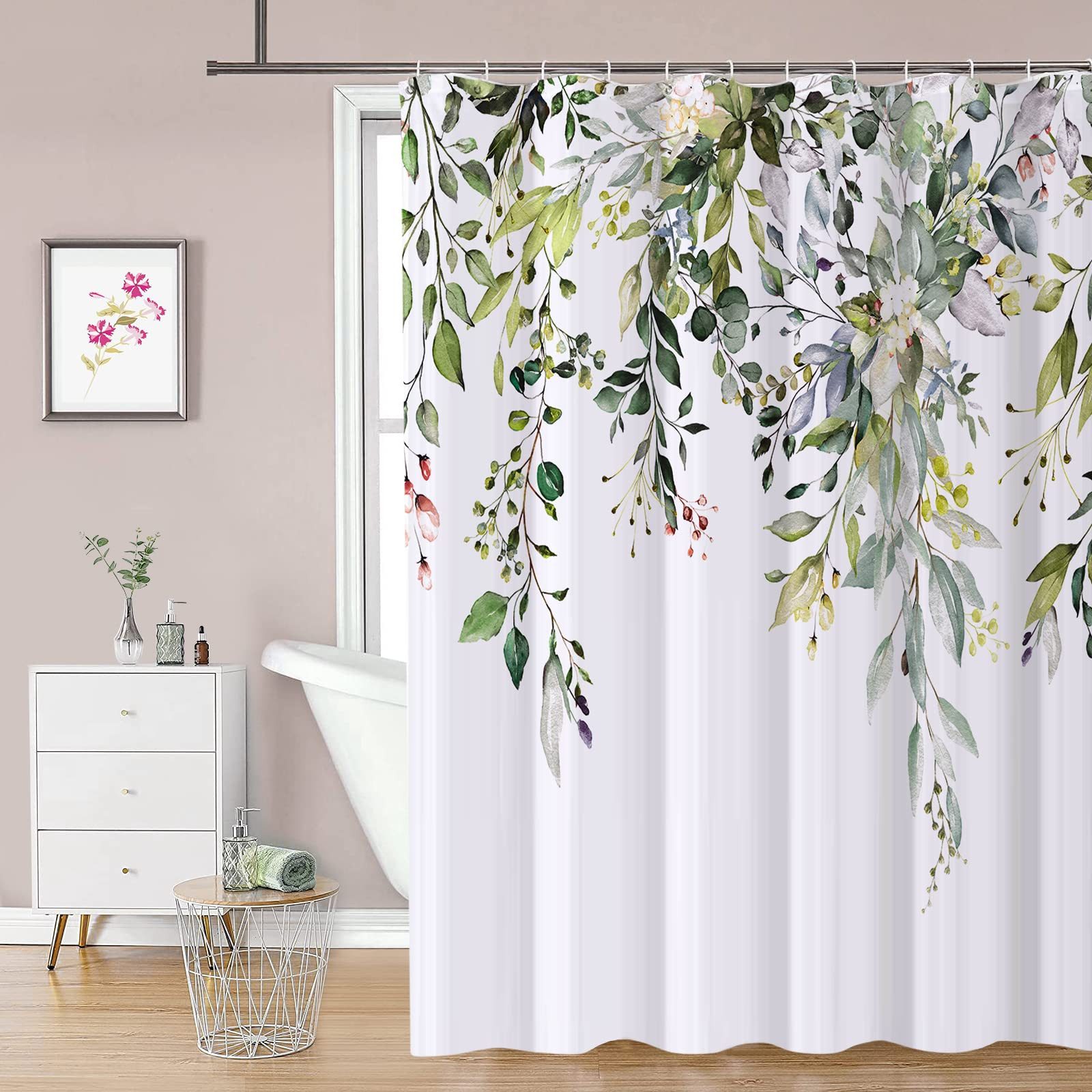 FOUORTUNATE-BEE Duschvorhang Blumen Duschvorhänge mit 12 Haken, Polyster Wasserdicht Duschvorhang Breite 180 cm (für Badezimmer, Beschwerter Saum, Badewannen Hotelvorhang, Maschinenwaschbar, Schnell Trocknend)