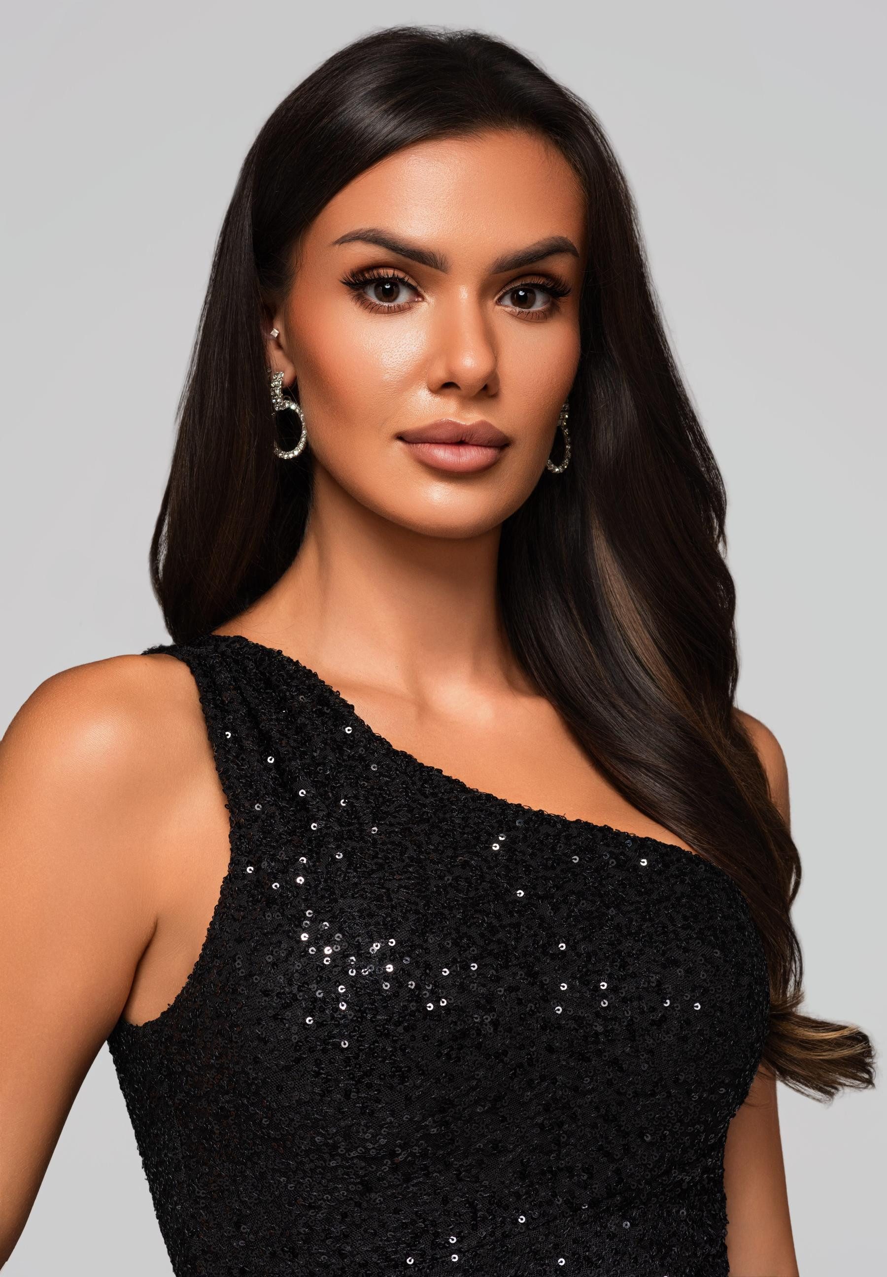 OMBRE Abendkleid Glitzerndes One-Shoulder-Abendkleid mit Schlitz Hoher Beinschlitz für einen eleganten Look