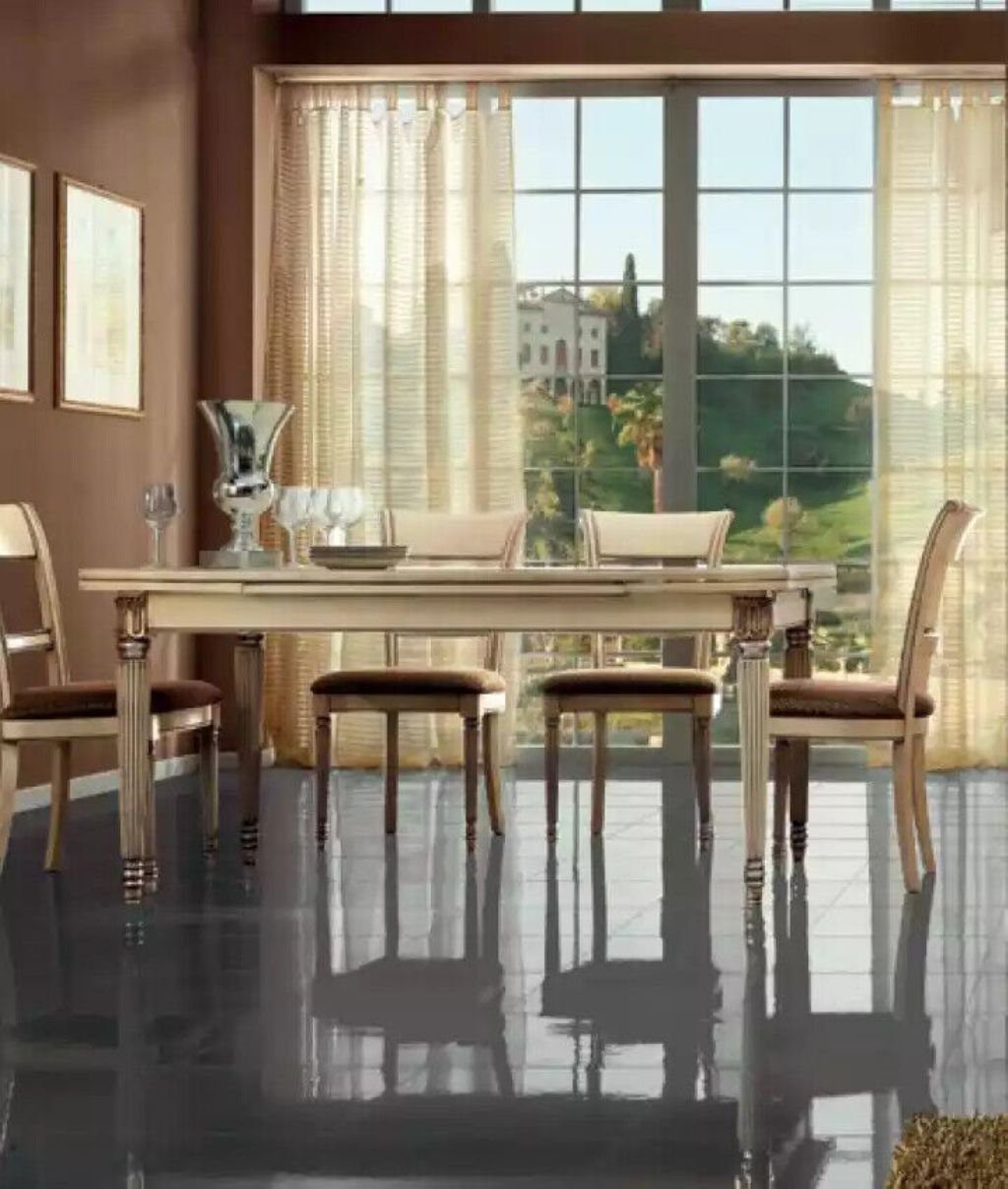 JVmoebel Esszimmer-Set Italienische Stil Esstisch 4x Stühle Tisch Essgarnitur Design 5tlg, (5-St., 1x Esstisch + 4x Stühle), Made in Italy