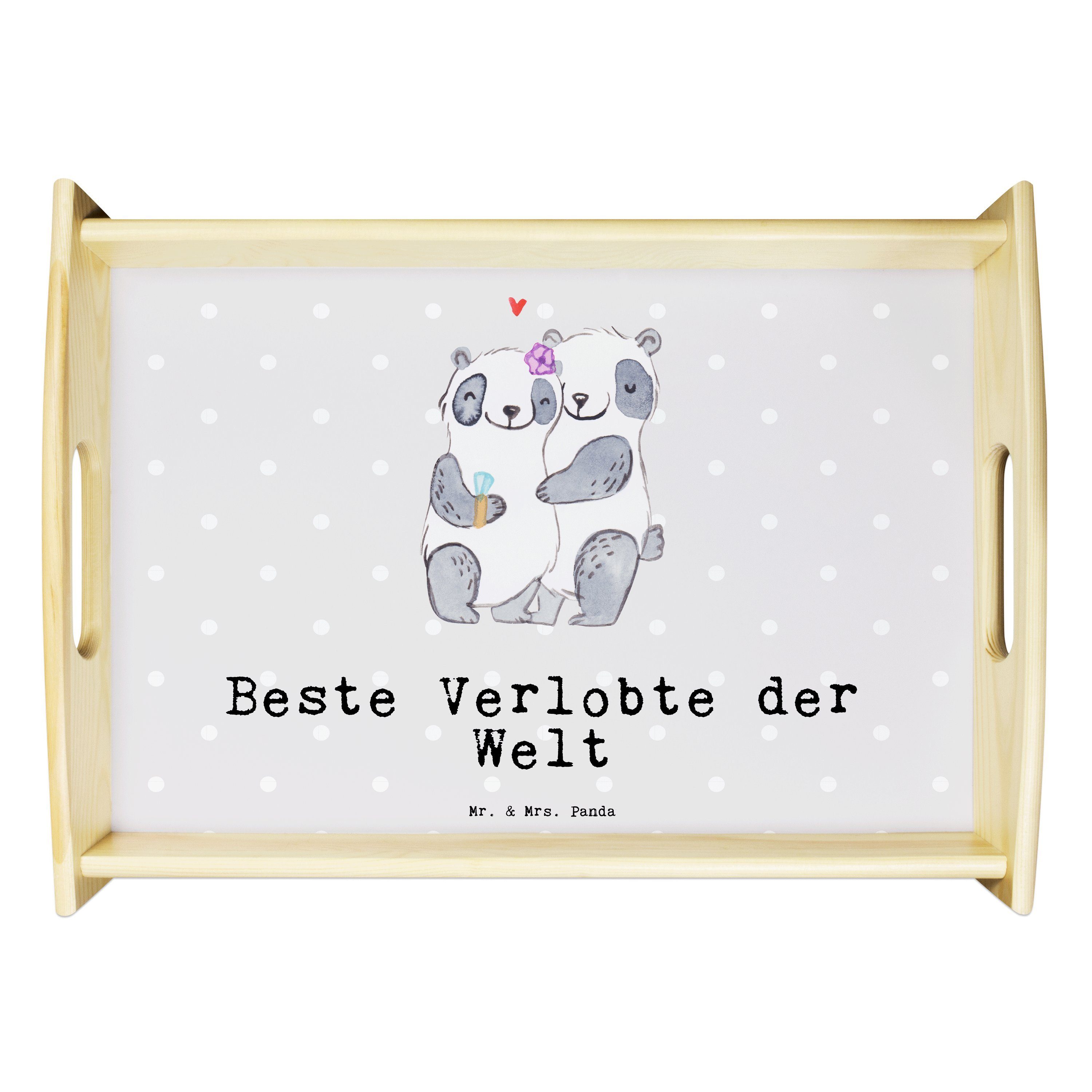 Mr. & Mrs. Panda Tablett Panda Beste Verlobte der Welt - Grau Pastell - Geschenk, Zukünftige, Echtholz lasiert, (1-tlg)