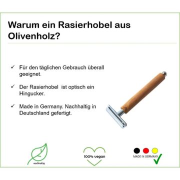 Olivenholz-erleben Rasierhobel Rasierhobel mit Griff "Watzmann" Luxury, 1-tlg., antibakterielle Wirkung, hygienischer als Kunststoff