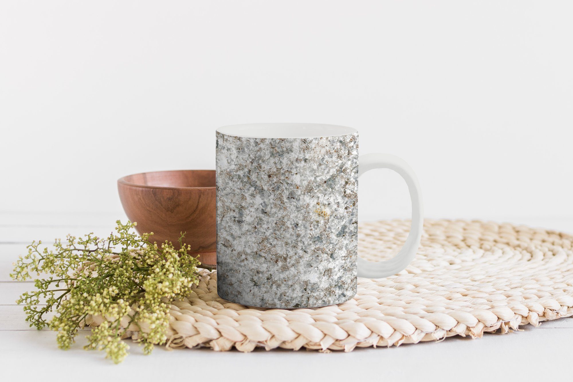 Granit - Becher, Keramik, Geschenk Grau Stein - - Teetasse, Weiß MuchoWow Teetasse, - Kaffeetassen, Tasse Textur,