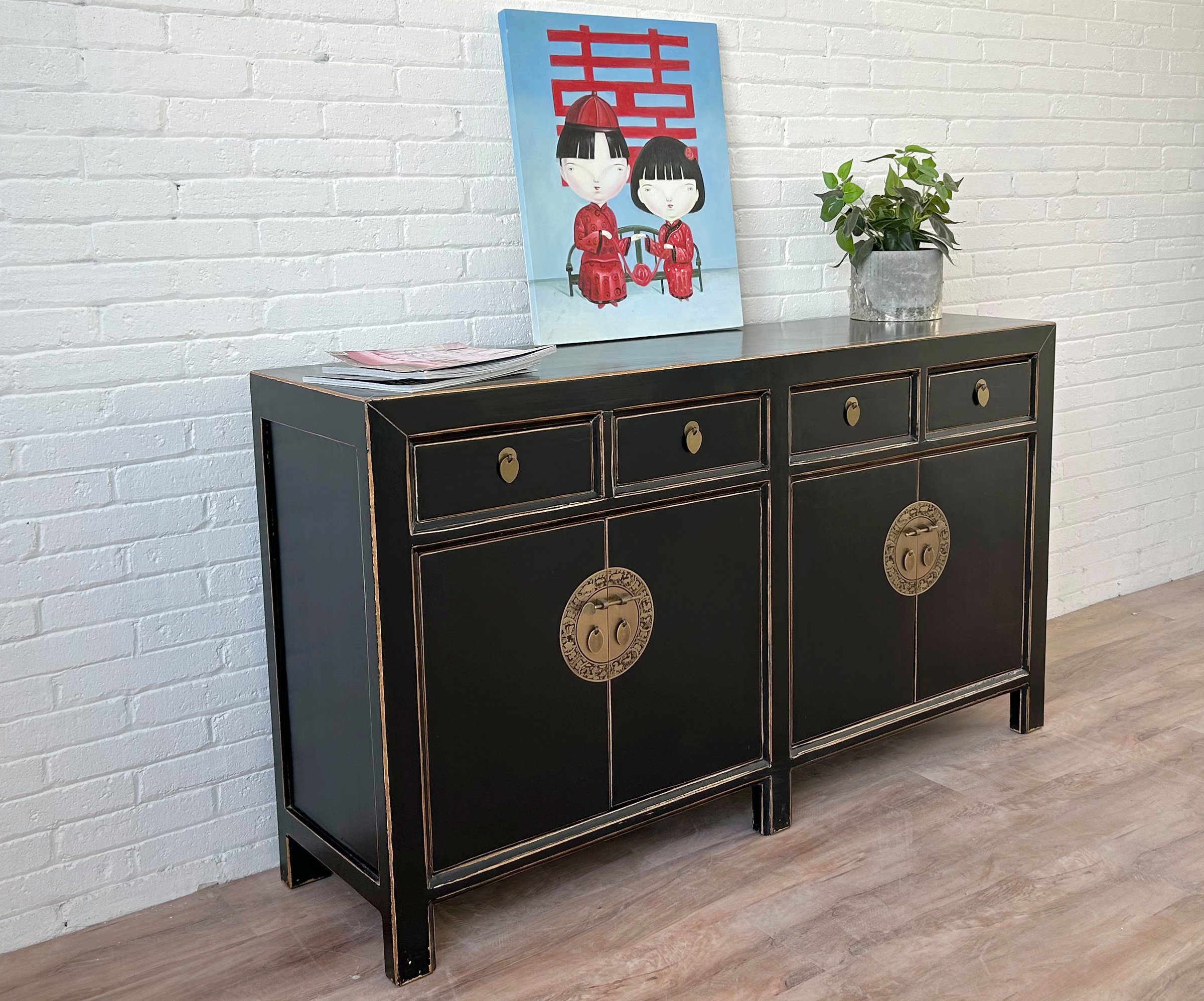 OPIUM OUTLET Sideboard Schrank Kommode Möbel asia orientalisch chinesisch (asiatisches Möbelstück aus Holz, dezenter Vintage-Stil), Breite x Tiefe x Höhe = 150 x 40 x 85 cm