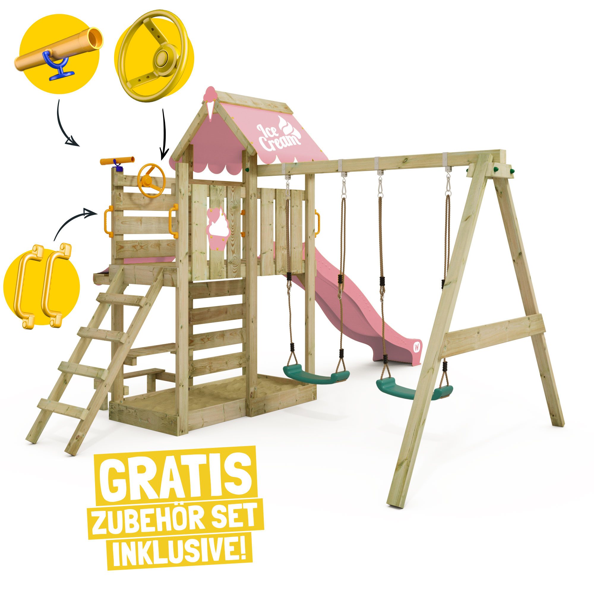 Wickey Spielturm VanillaFlyer – Klettergerüst mit Rutsche, Schaukel & Picknicktisch, Unvergessliche Erlebnisse für Kinder & 10 Jahre Garantie*