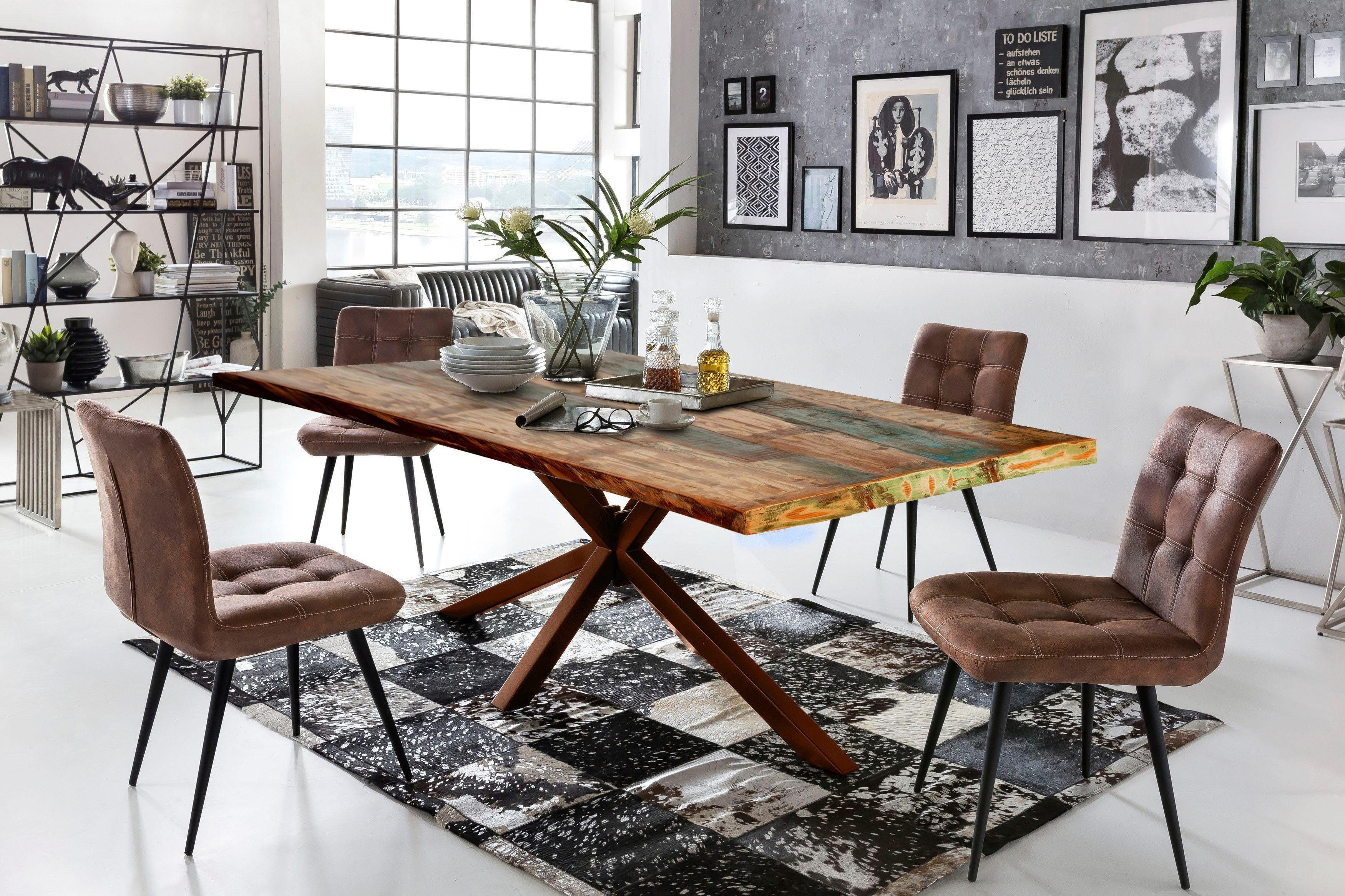SIT Esstisch Riga Altholz Massivholz mit Stern-Gestell & Unikat-Charakter, Massives Altholz mit markantem Stern-Gestell