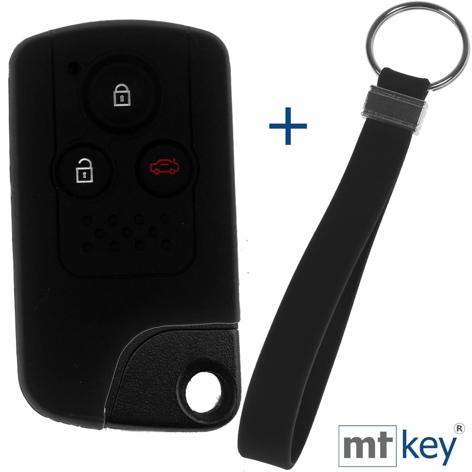 mt-key Schlüsseltasche Autoschlüssel Softcase Silikon Schutzhülle Schwarz mit Schlüsselband, für Honda CR-V CR-Z Civic Insight Accord 3 Tasten KEYLESS SMARTKEY