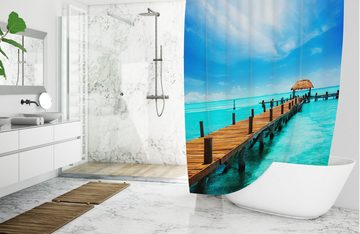 Ekershop Duschvorhang Textil Digitaldruck MALEDIVEN PIER für Duschstange Breite 120 cm (inkl. Ringe), Höhe 200 cm, wasserabweisend, waschbar, bügelbar