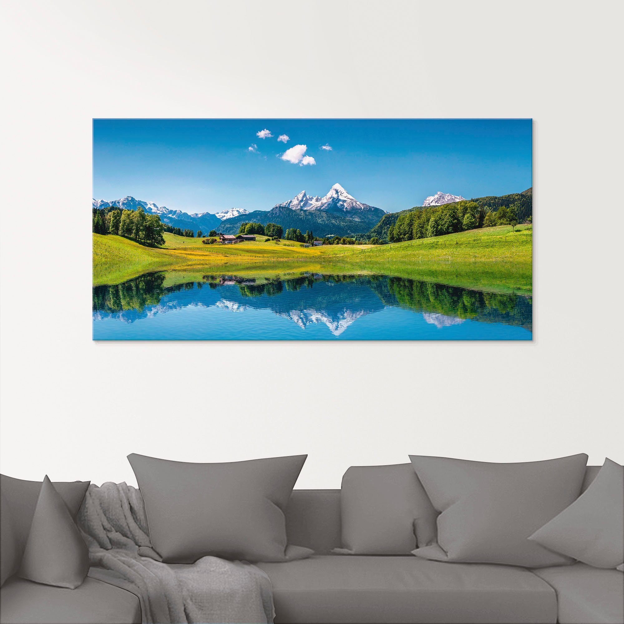 Artland Glasbild Landschaft in den Alpen, Berge (1 St), in verschiedenen Größen