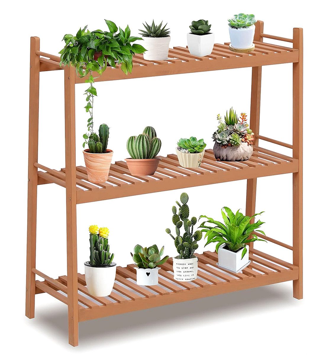 Happy Home Spalier Pflanzenregal Holz, 3-stufiges Blumenregal für Indoor und Outdoor