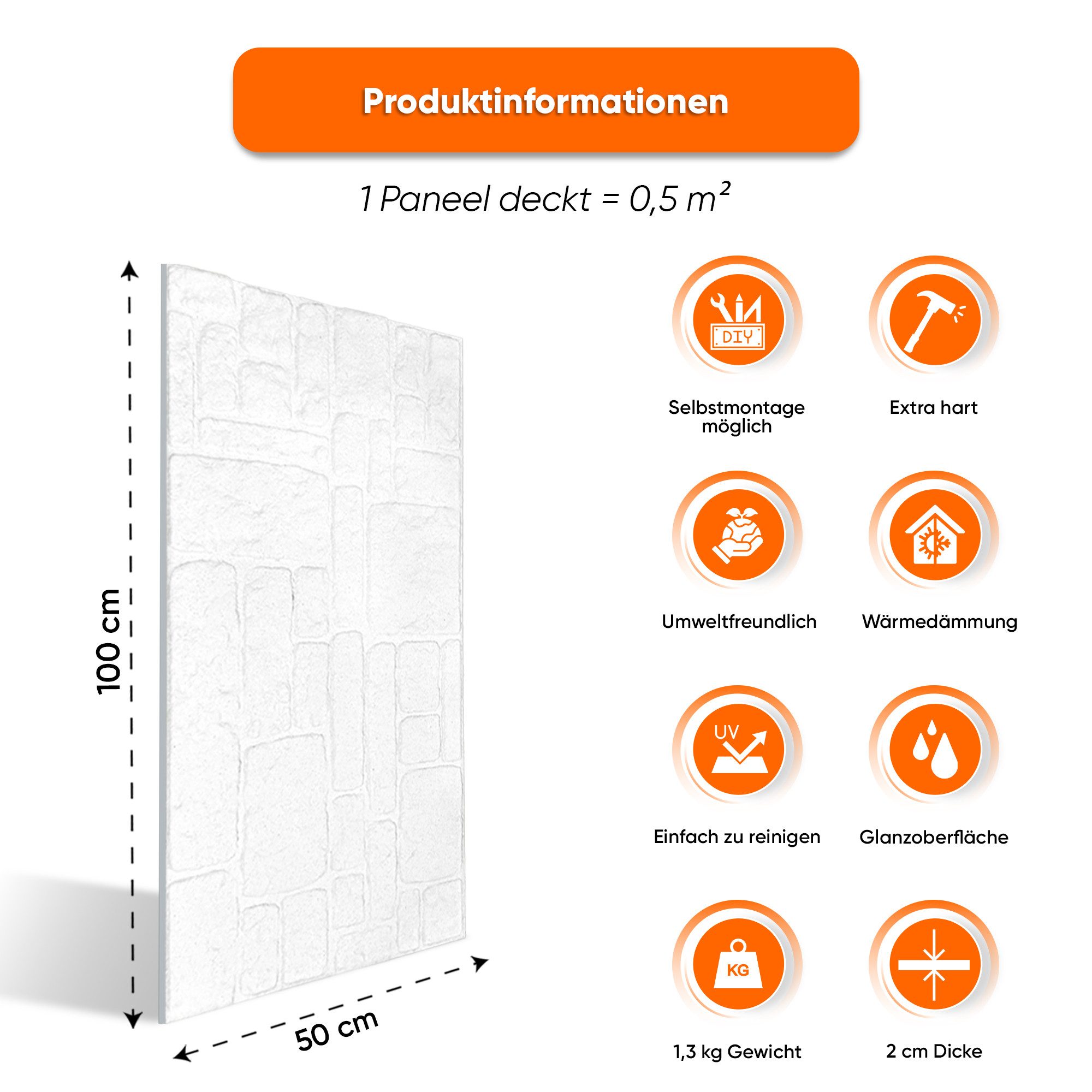 IZODEKOR 3D Wandpaneel EPS Styropor Wandverkleidung in Steinoptik – für Innen & Außen, BxL: 50x100 cm, 0,50 qm, (1er- oder 10er-Set, optional mit 4 Montageklebe – Bild 2 von 5