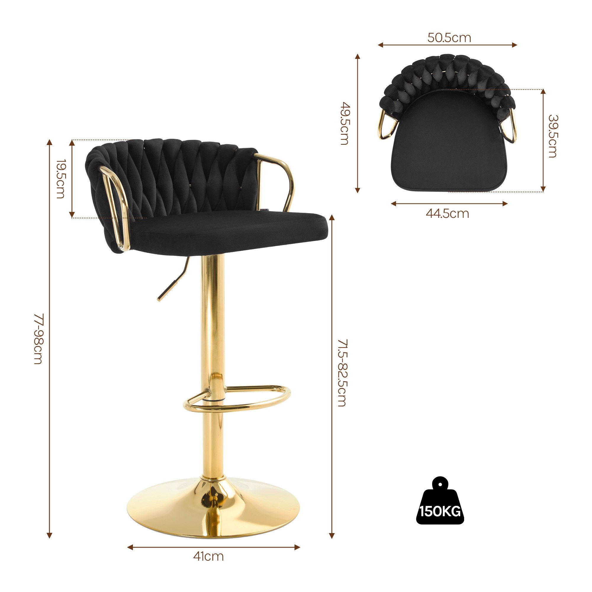 Woltu Barhocker (1 St), Samtstuhl mit Metallrahmen, höhenverstellbar, 360° Drehbar