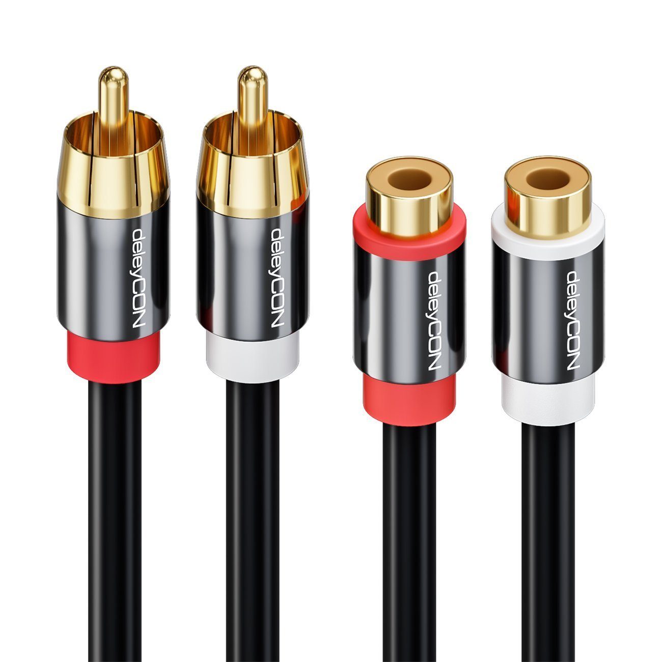deleyCON deleyCON HQ Cinch Verlängerungs Kabel [3m] 2x RCA Cinch Buchse zu 2x Audio- & Video-Kabel – Bild 3 von 5