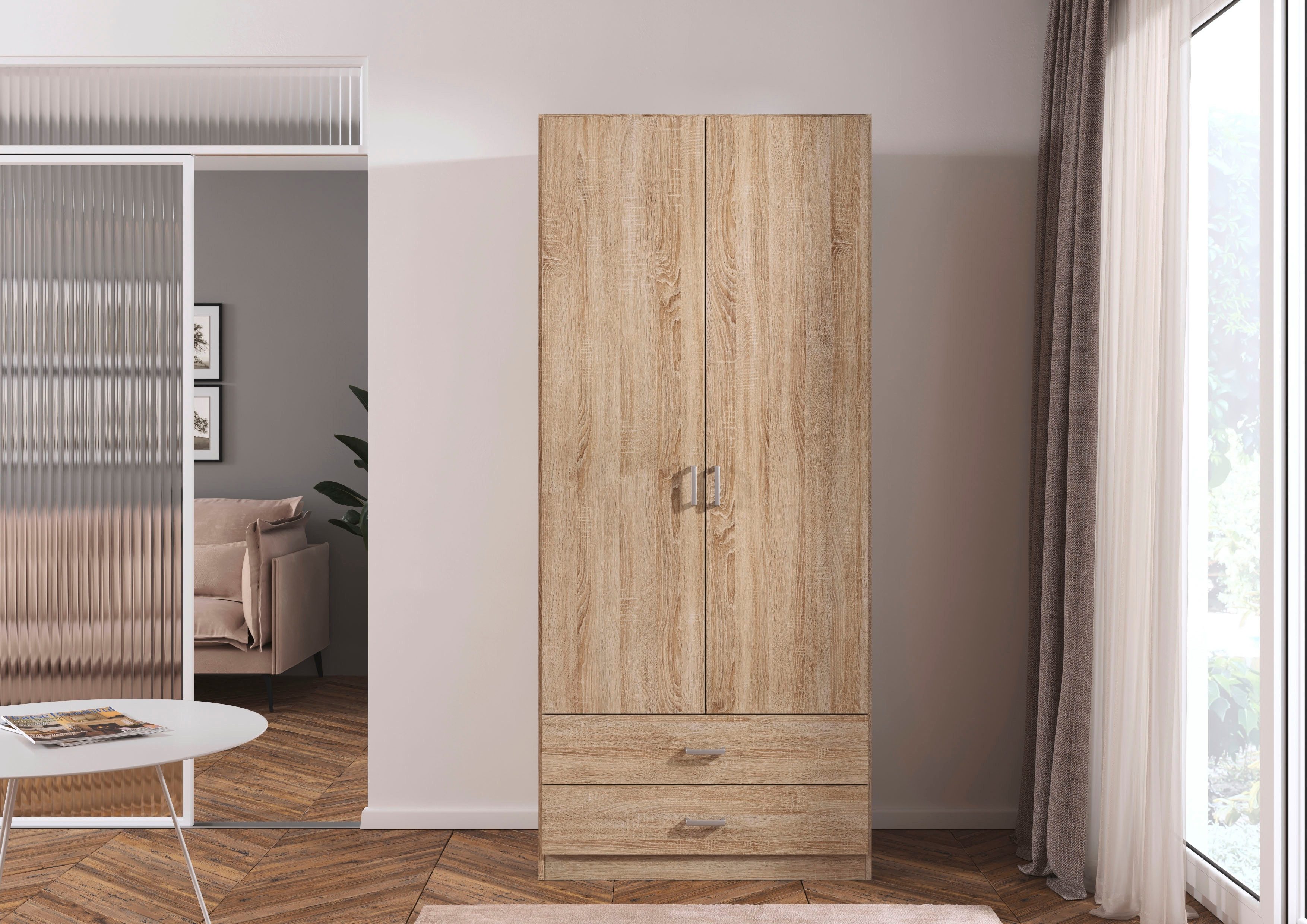 rauch Drehtürenschrank Kleiderschrank Garderobe GAMMA Breite 91 cm (in 3 Ausstattungen BASIC/CLASSIC/PREMIUM (inkl. SOFT-CLOSE-Funktion) mit Schubladen, verschiedene Griff-Varianten TOPSELLER MADE IN GERMANY