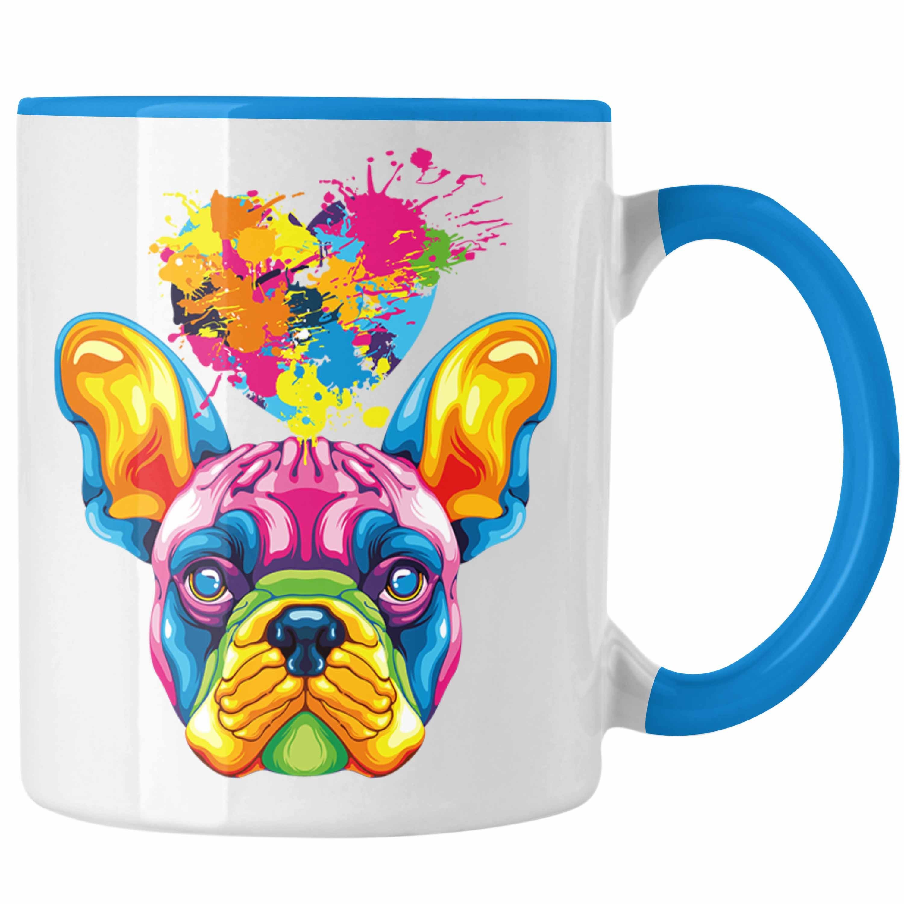 Trendation Tasse Französische Bulldogge Herz Farbe Besitzer Tasse Geschenk Lustiger Spr Blau