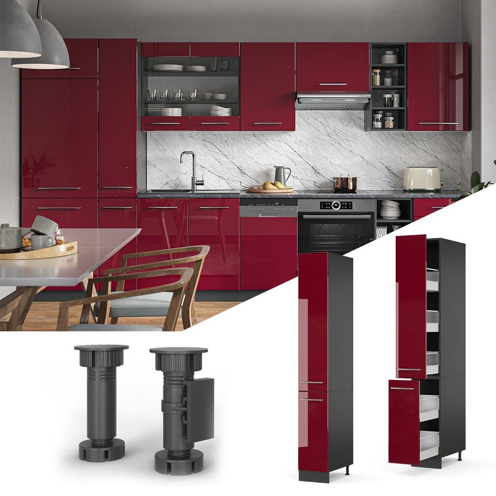 Vicco Hochschrank Fame-Line, Bordeaux Hochglanz/Anthrazit, 30 cm (1-St) – Bild 2 von 5