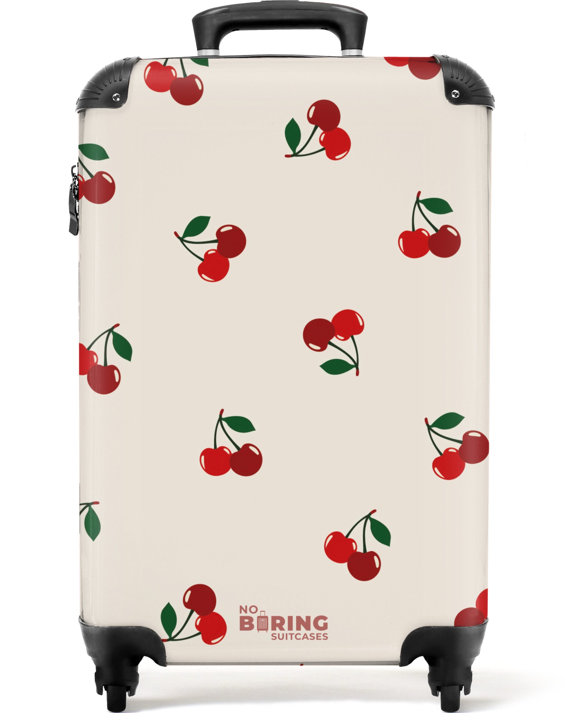 NoBoringSuitcases.com© Hartschalen-Trolley Beigefarbener Hintergrund mit Muster aus großen Kirschen 55x35x20cm, Reisetasche mit Rollen, Koffer Handgepäck Flugzeug