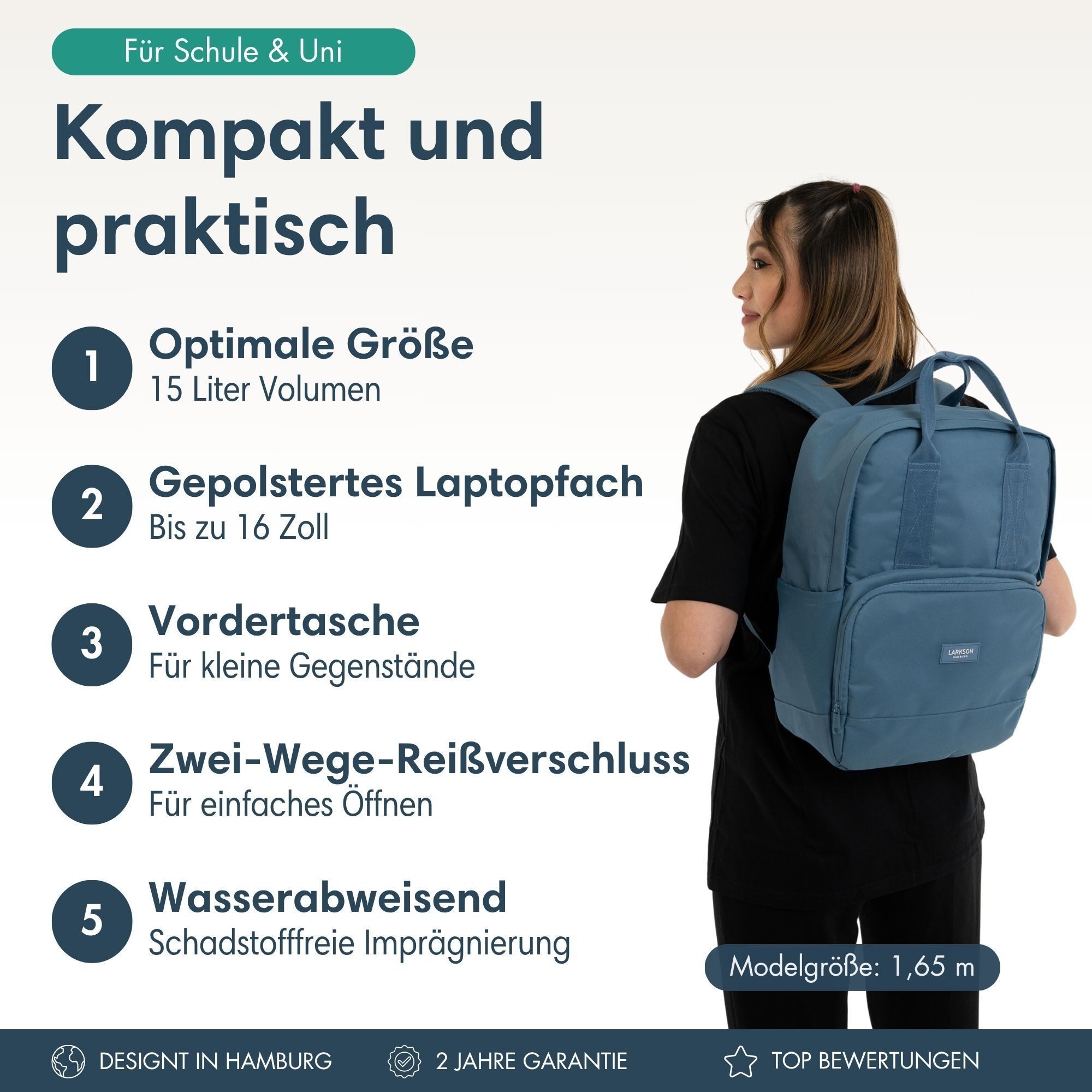 LARKSON Cityrucksack No 6 Laptop Rucksack Damen Herren (1-tlg), Tagesrucksack, Laptopfach, Wasserabweisend