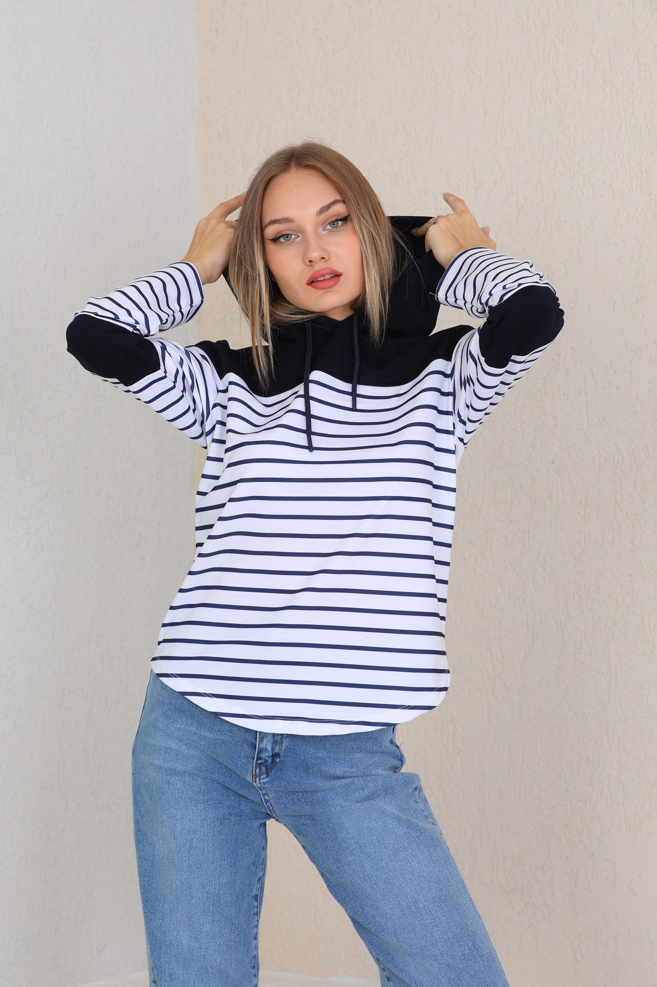 Bongual Sweatshirt Hoodie Kapuzensweatshirt Longsleeve mit Streifen