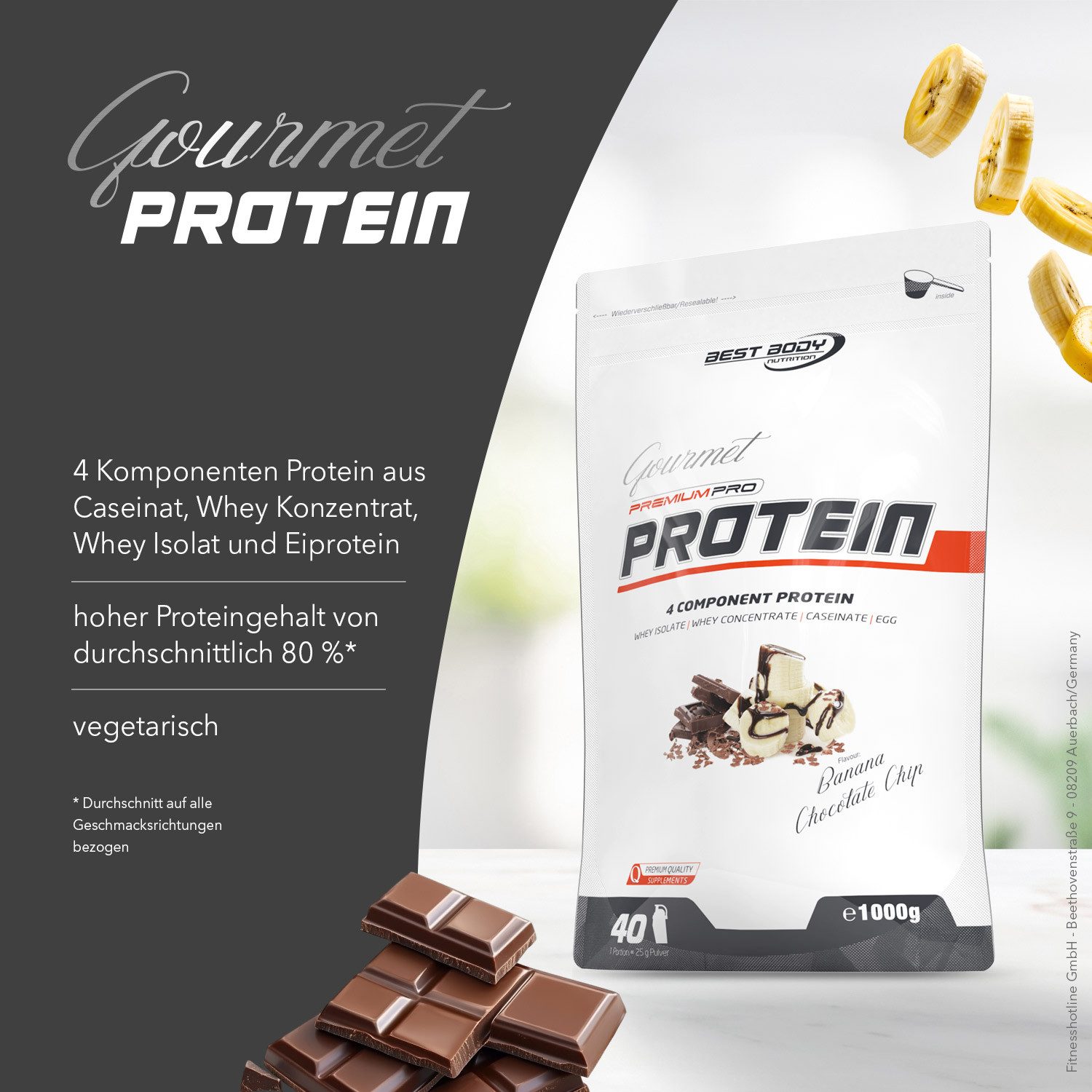 Best Body Nutrition Gourmet Premium Pro Protein - 1000 g Zipp-Beutel Pulver, 1000 g