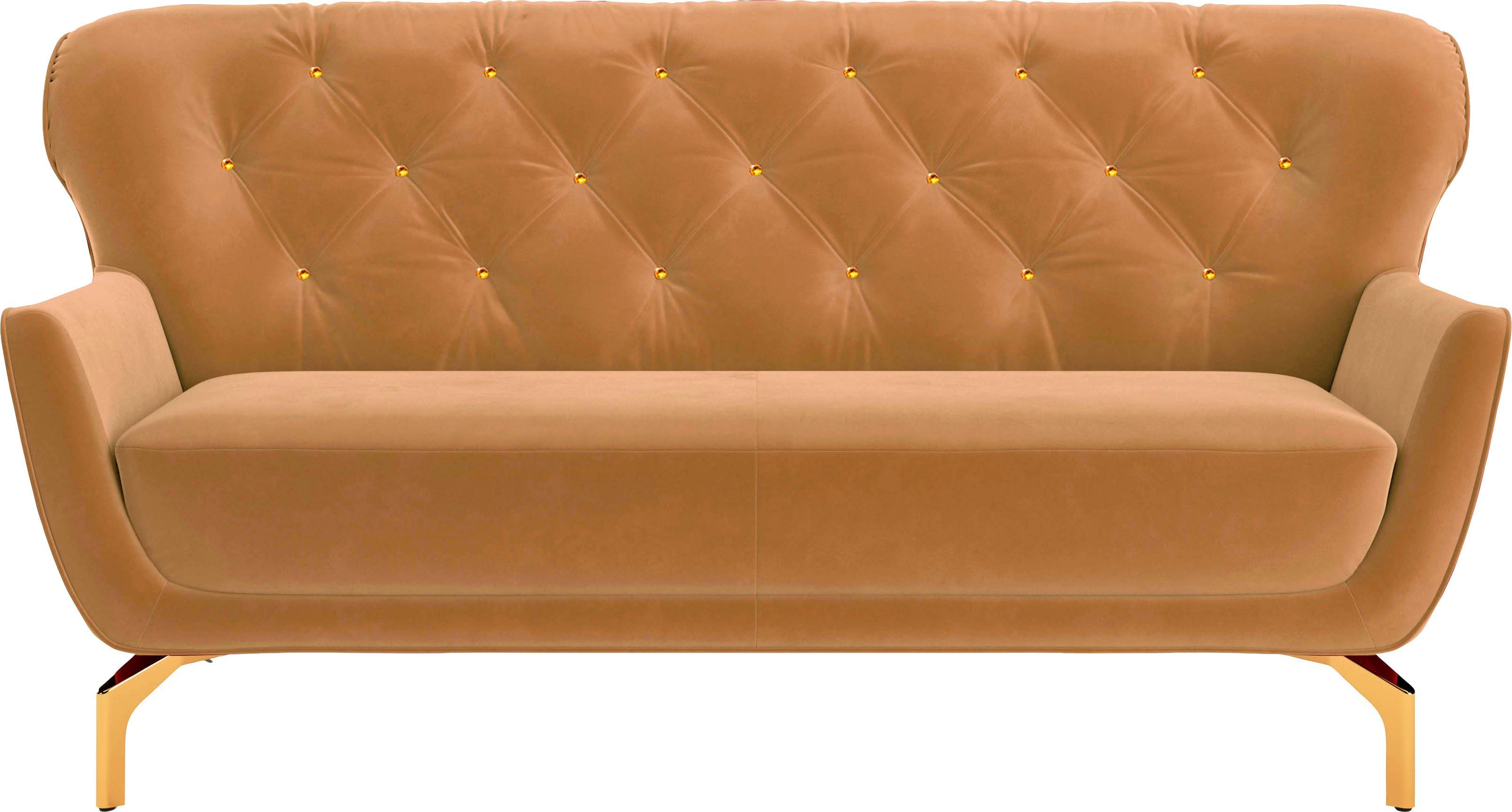 sit&more 3-Sitzer Orient 3 V, inkl. 2 Zierkissen mit Strass-Stein, goldfarbene Metallfüße | Einzelsofas