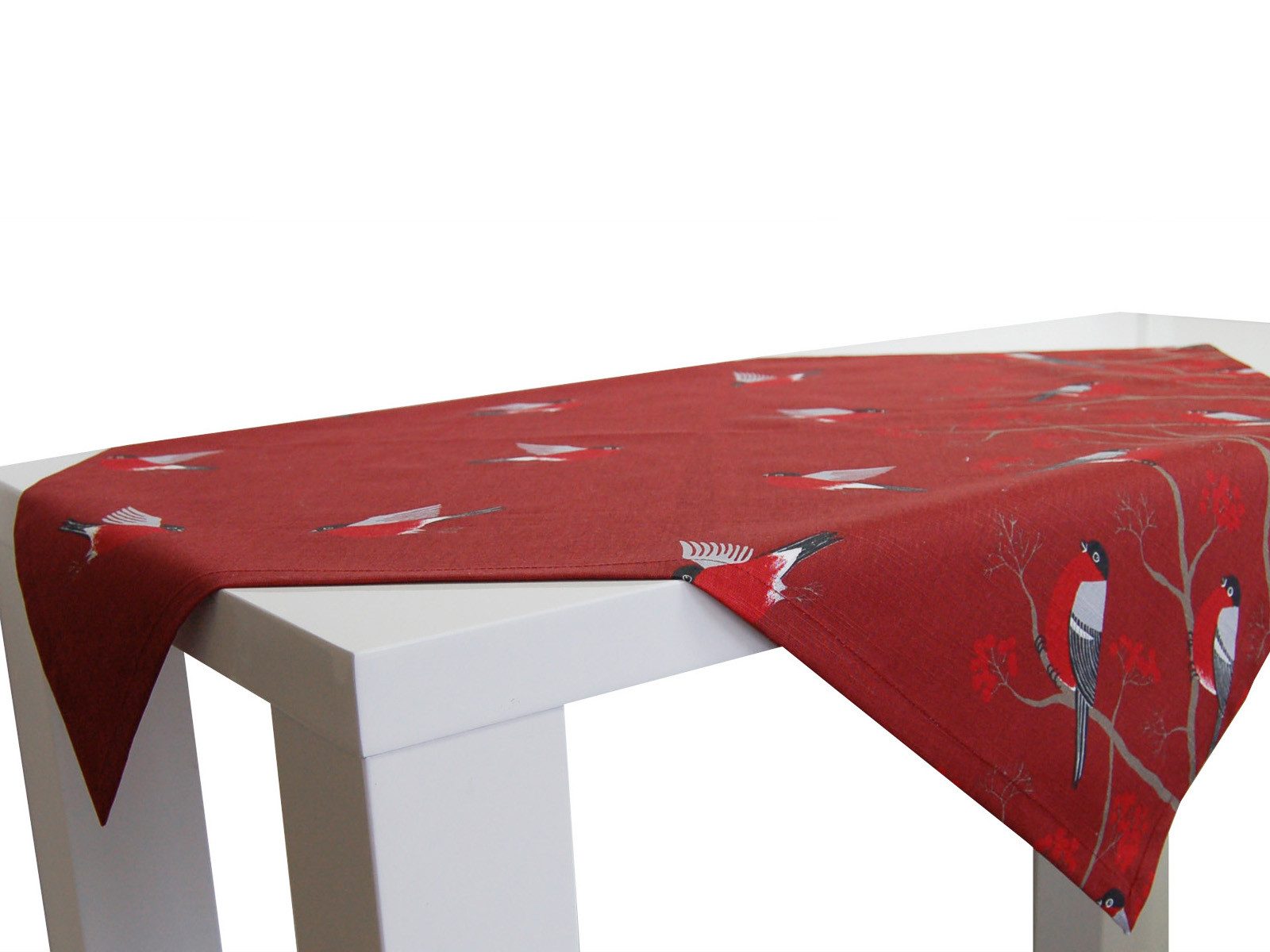 beties Mitteldecke Beeren Vögel (1-tlg, 1 Stück Mitteldecke), 100% Baumwolle marsala-rot – Bild 2 von 5