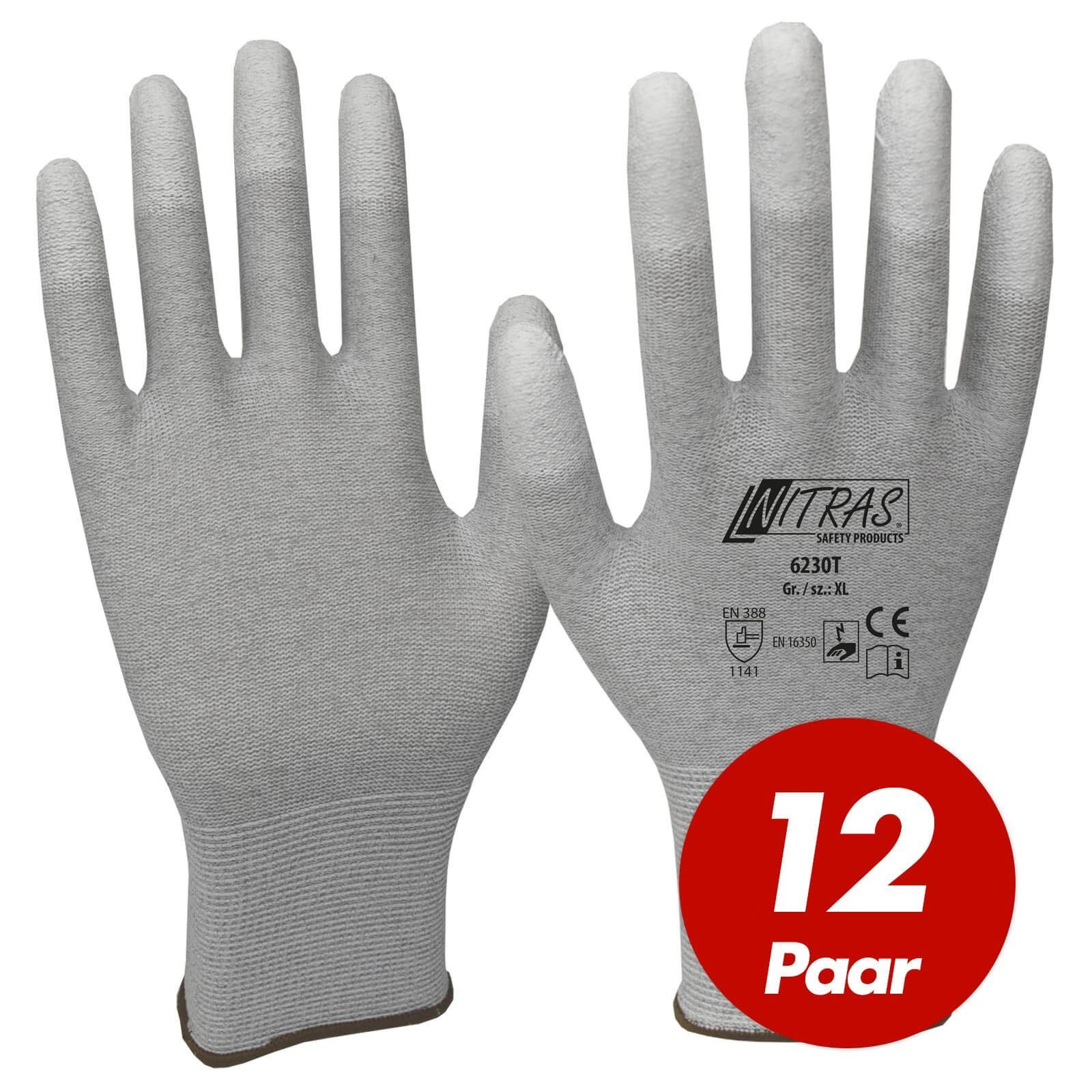 Nitras Mechaniker-Handschuhe ESD-Handschuhe 6230T, antistatisch, touchscreenfähig - 12 Paar (Spar-Set)