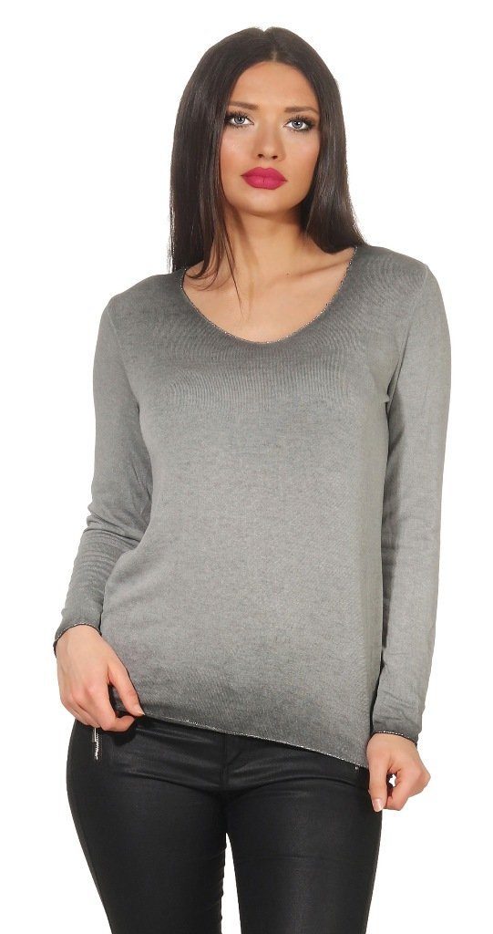 Rundhalspullover Leichter Pullover mit Wascheffekt Strick Sweatshirt Pulli 303