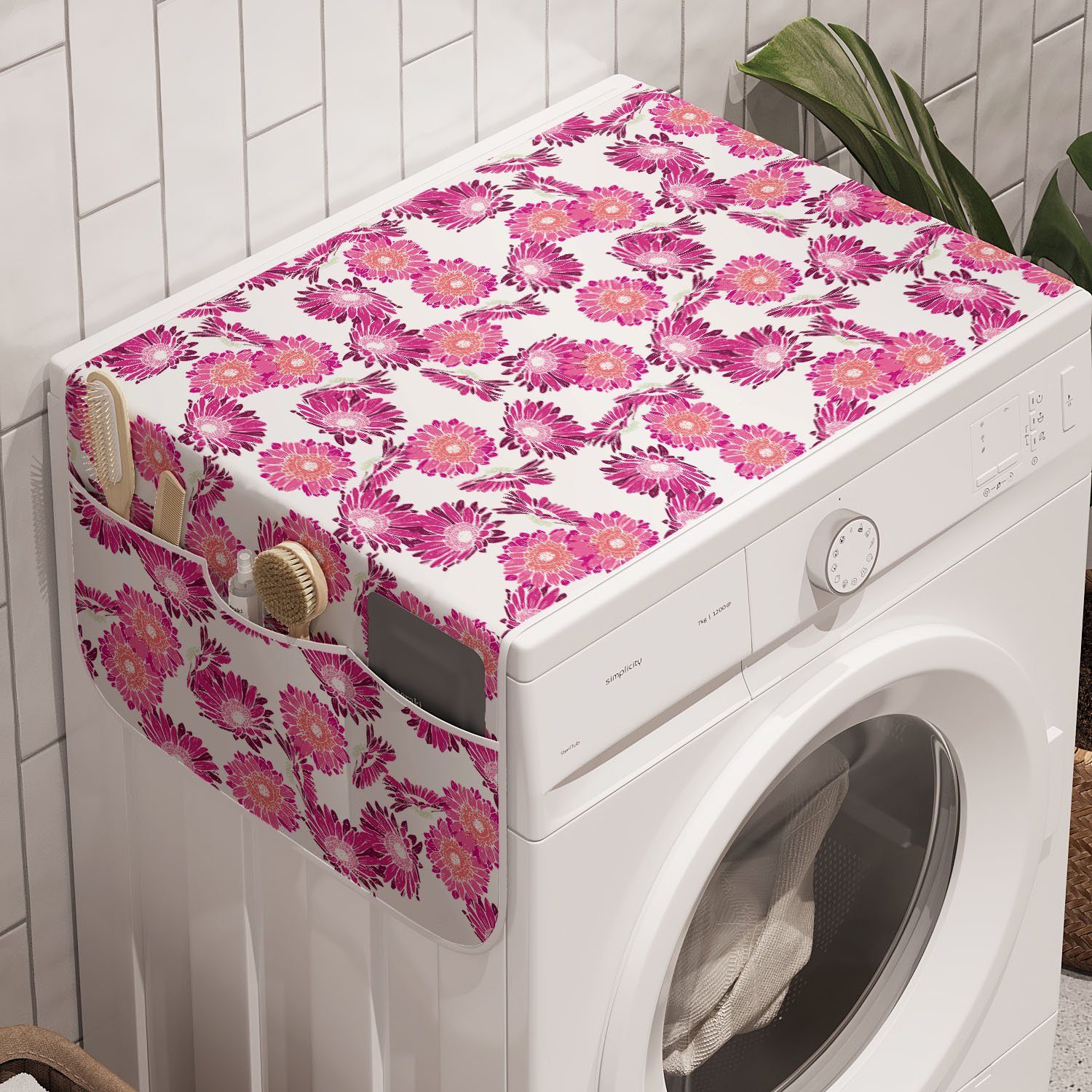 Abakuhaus Badorganizer Anti-Rutsch-Stoffabdeckung für Waschmaschine und Trockner, Frühling Pinkish Gerbera-Blüten