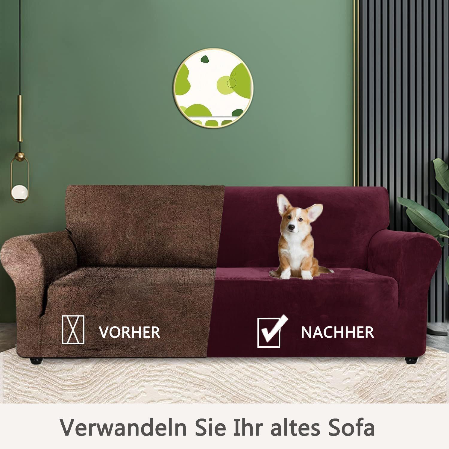 Diwzbyn Sofahusse Velvet Sofabezüge 1/2/3/4-Sitzer Stretch rutschfeste Couchbezug, für Hunde Katze Haustierfreundlich – Bild 5 von 5