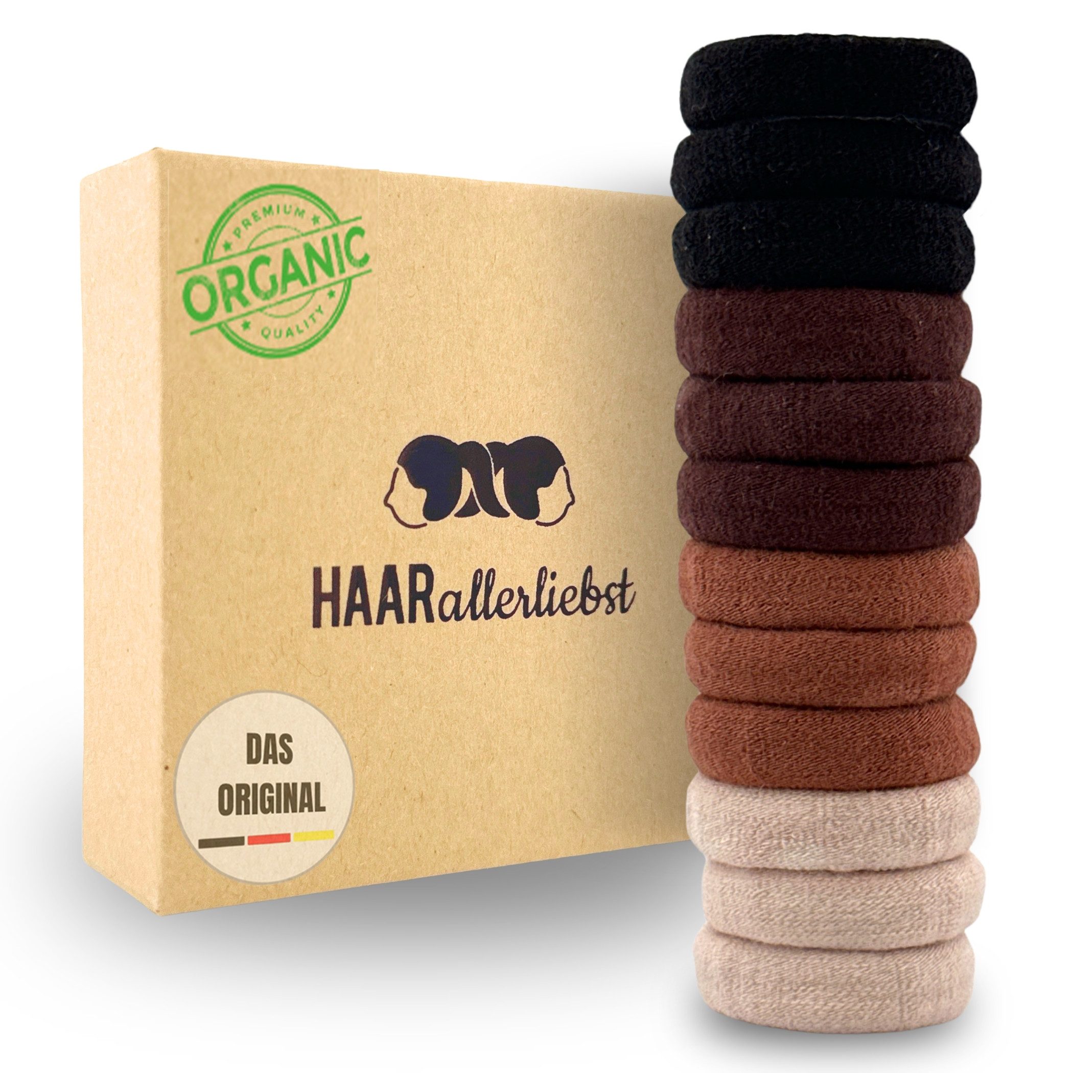 HAARallerliebst Haargummi Soft Резинки для волос klein, Spar-Set, 12-tlg., Farbe schwarz, braun, beige, 2cm
