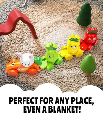 POPOLIC Stapelspielzeug Montessori Sorting Obst- und Tier-Autospielzeug, (Sortieren und Stapeln, mit Kaninchen, Karotte, Erdbeere, Ananas, Birne und Vehikel), für Babys und Kleinkinde 2 3 4 5 6
