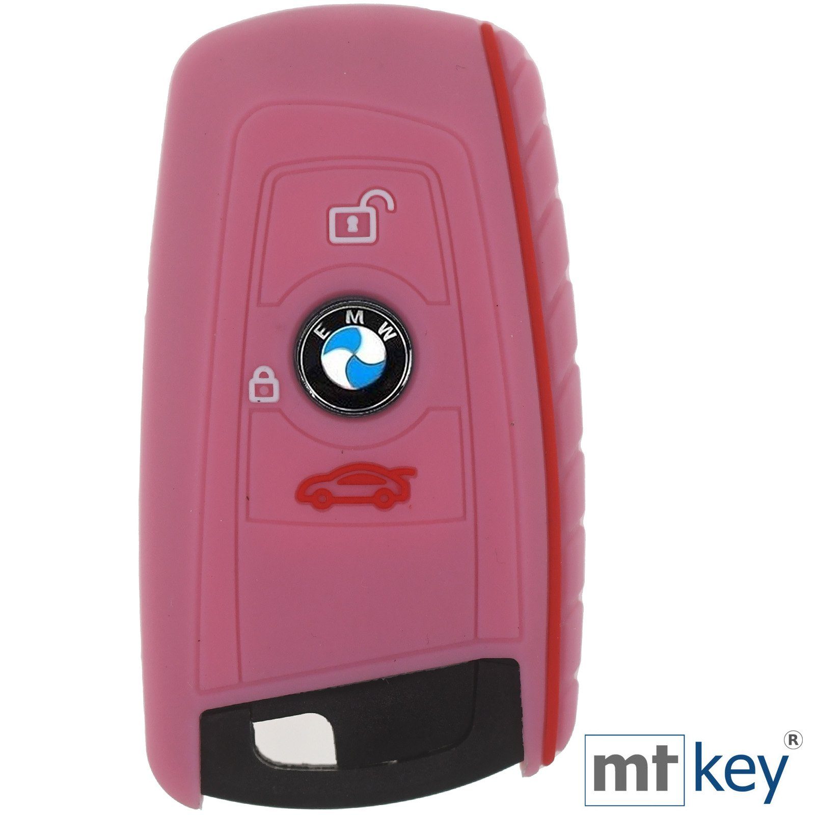 mt-key Schlüsseltasche Autoschlüssel Softcase Silikon Schutzhülle Pink, BMW F20 F21 F22 F23 F30 F31 F34 F32 F26 F25 F33 3 Tasten KEYLESS