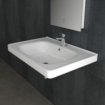 Alpenberger Waschbecken Gäste WC Keramik Handwaschbecken - Waschbecken Eckig (1-tlg. Waschplätze, Hängewaschbecken mit Überlauf), Bad Waschtisch 65 cm Breit mit Nano Beschichtung