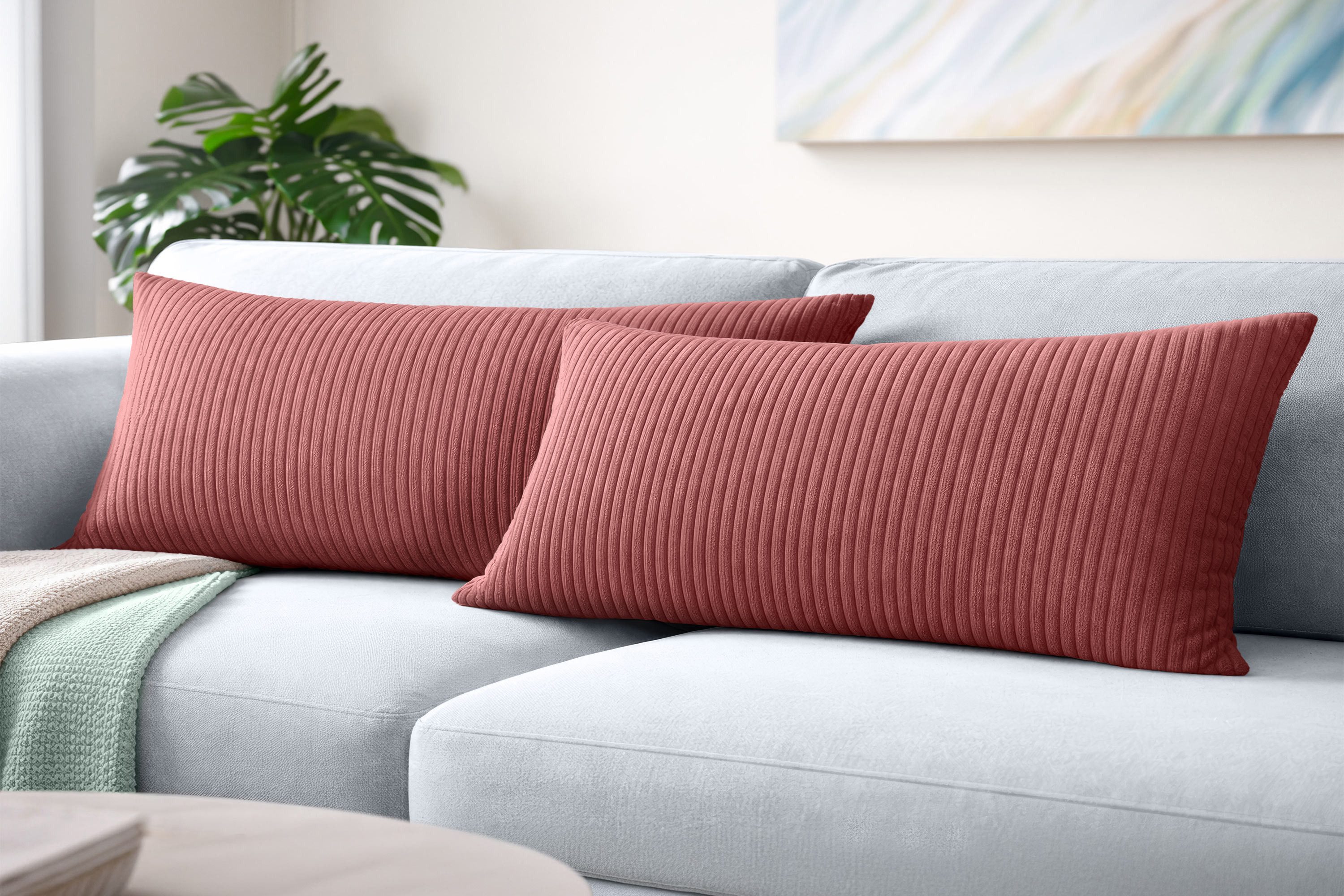 Amilian Kissenbezüge 40x80 cm 2er Set Cord-Optik Hotelverschluss - Zierkissenhülle Sofa, weich, pflegeleicht, formstabil
