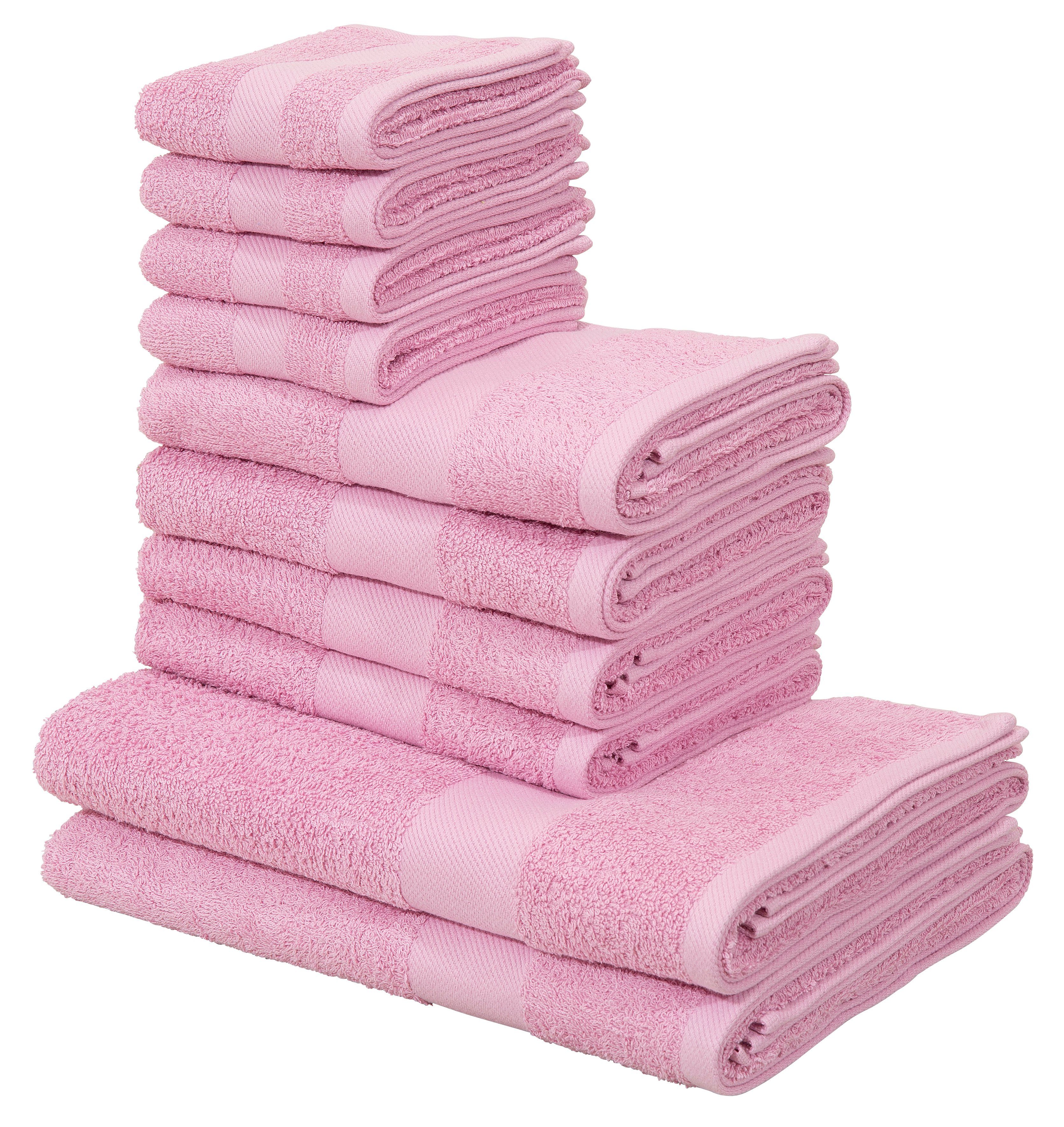 my home Handtuch Set Melli, Walkfrottee, (Set, 10-tlg), Handtuchset in dezenten Farben, 100% Baumwoll-Handtücher rosa