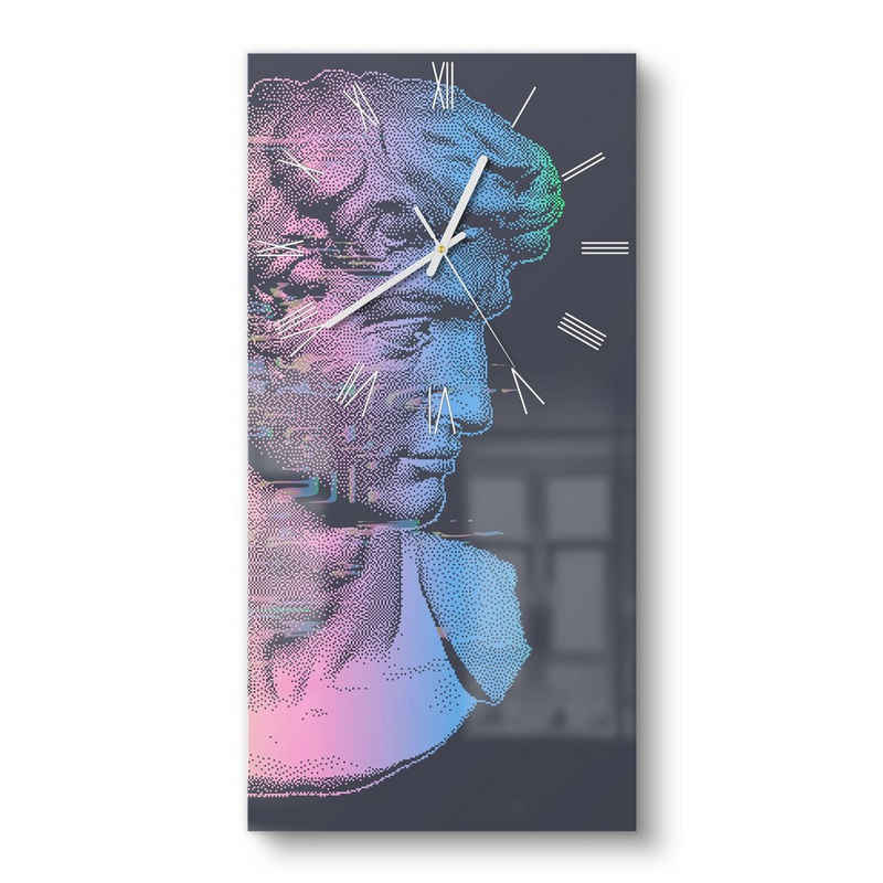 DEQORI Wanduhr 'Kopf des David in Pastell' (Glas Glasuhr modern Wand Uhr Design Küchenuhr)