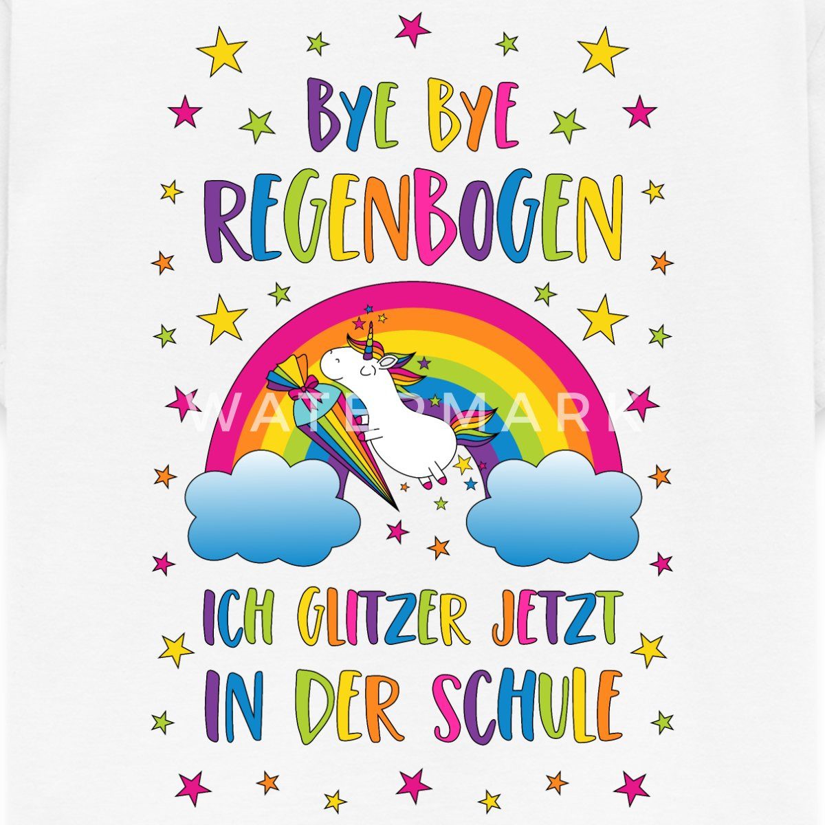 T-Shirt Bye Bye Regenbogen Einhorn Einschulung Kinder T-Shirt