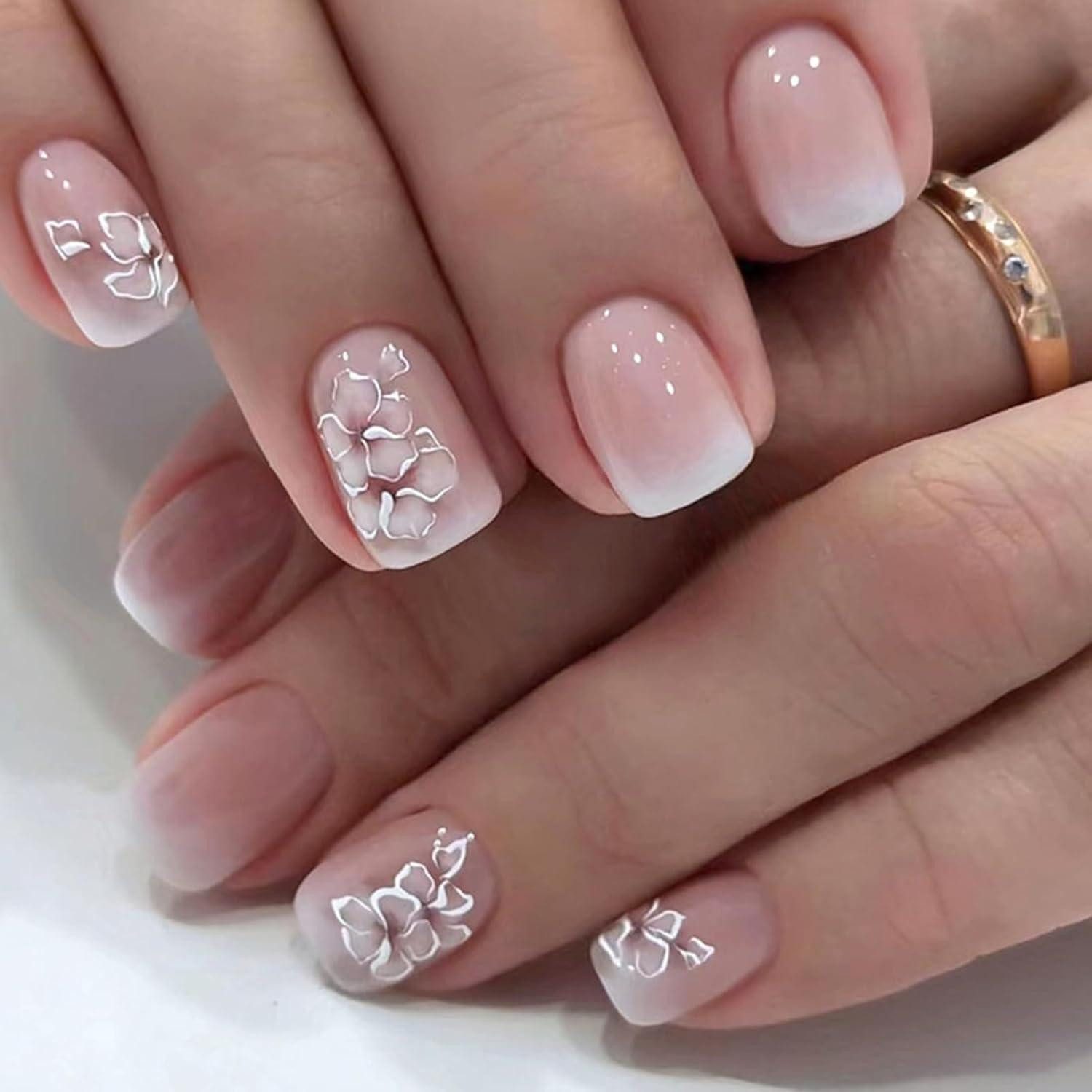 LuxusKollektion Kunstfingernägel 24 Stück Press on Nägel Rosa Gradient Kurz Eckig Glossy Ballerina