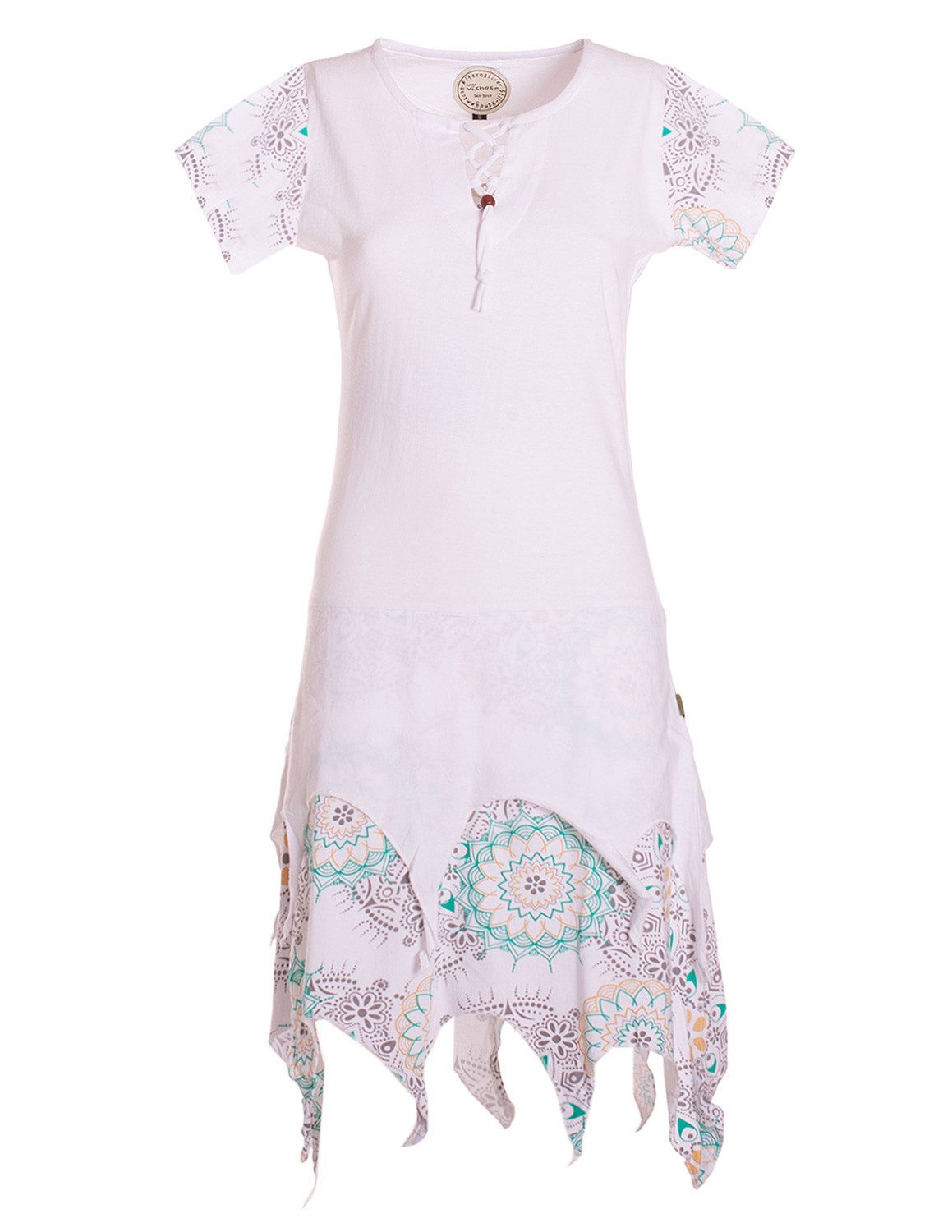 Vishes Zipfelkleid Damen Kurzarm Bedruckt Jersey Baumwolle Ethno Alternative Mode, Boho, Hippie, Ethno, Festival