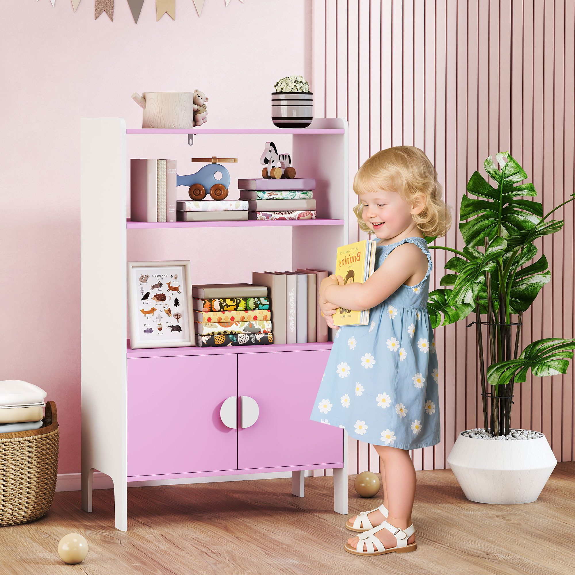 AIYAPLAY Kinderregal mit 2 offene Ablage, 2 Schränke, Kippschutz, rutschfes günstig online kaufen