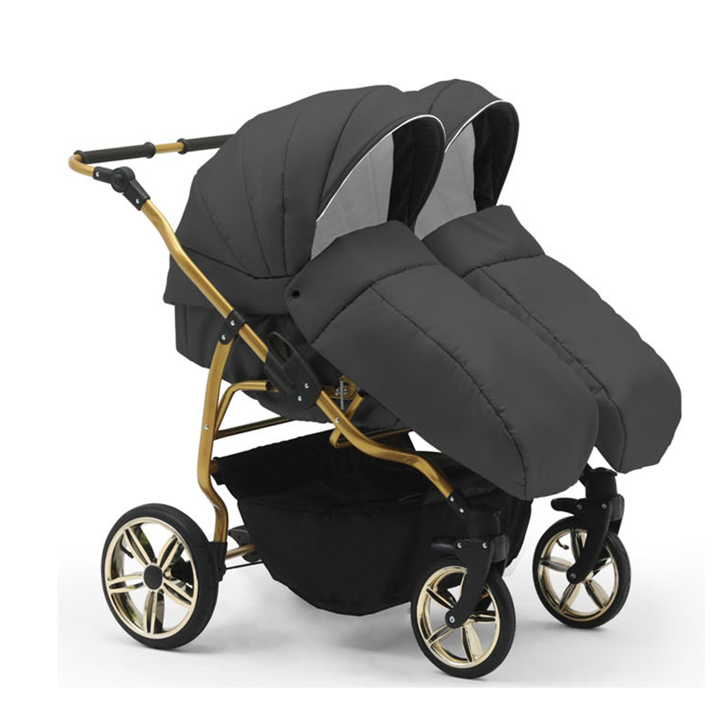 BabyMerc Zwillingswagen Duet Lux Gold 4 in 1 inkl. Sportsitze und Autositze in 20 Farben